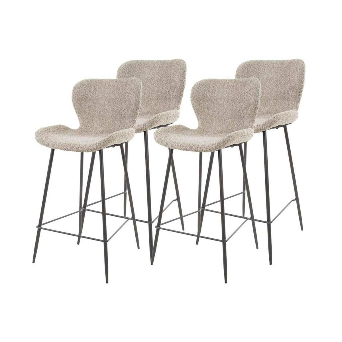 LISA DESIGN Basti - lot de 4 tabourets de bar - en tissu bouclette sable