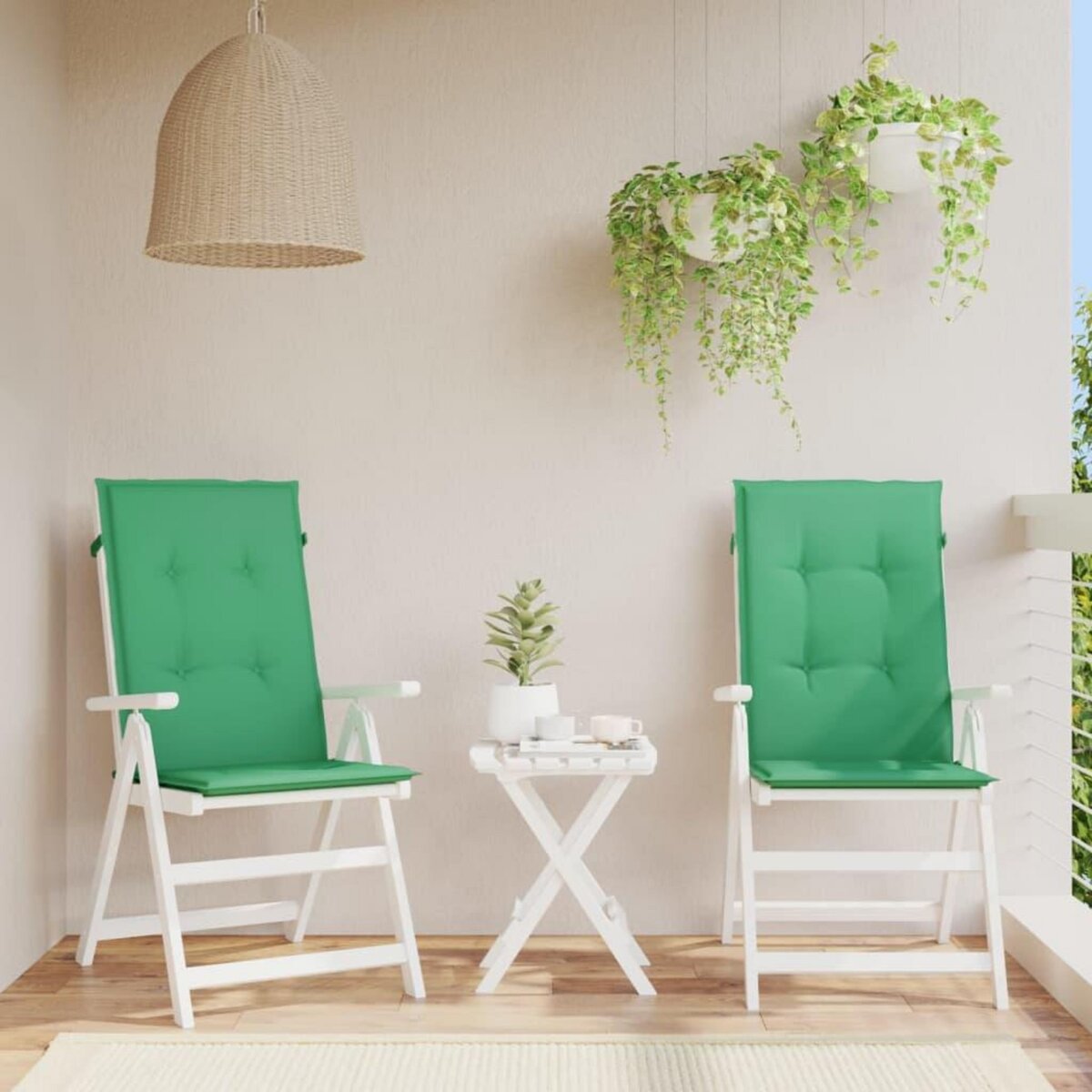 VIDAXL Coussins de chaise de jardin a dossier haut lot de 2 vert tissu