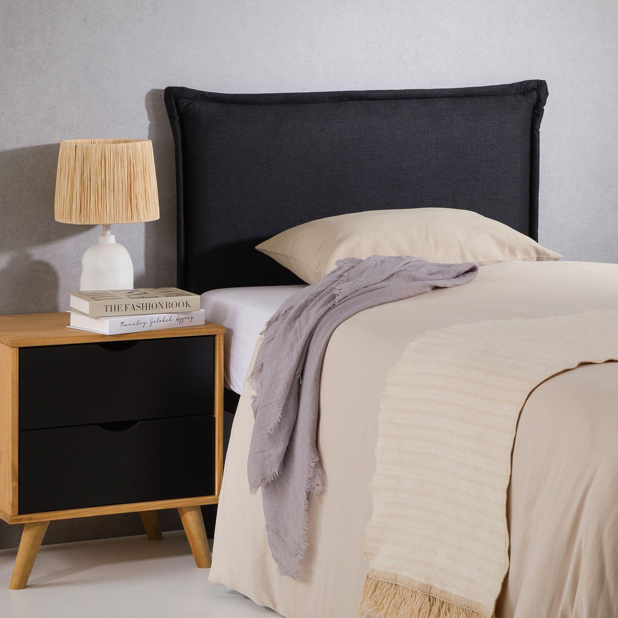 Voir la diapositive 4 : IDIMEX Tête de lit nerina 90 sur pieds, en tissu