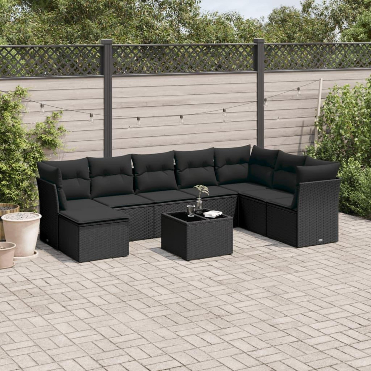 VIDAXL Salon de jardin 9 pcs avec coussins noir resine tressee