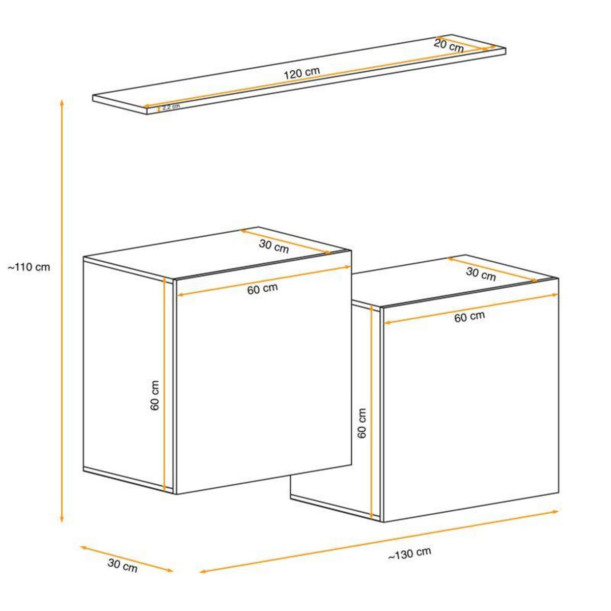 Paris Prix Lot de 2 Blocs & Étagère  Switch SBI  130cm Naturel & Gris