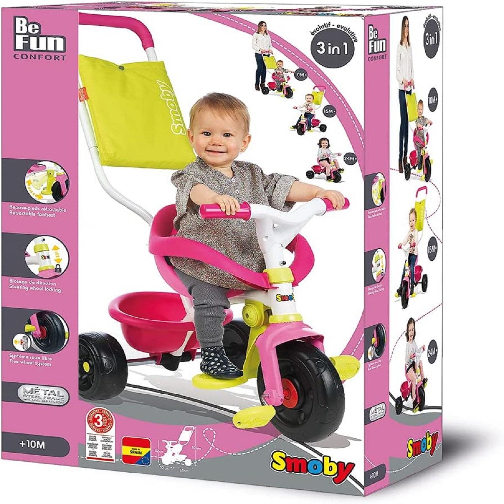Voir la diapositive 1 : SMOBY Tricycle be fun confort rose