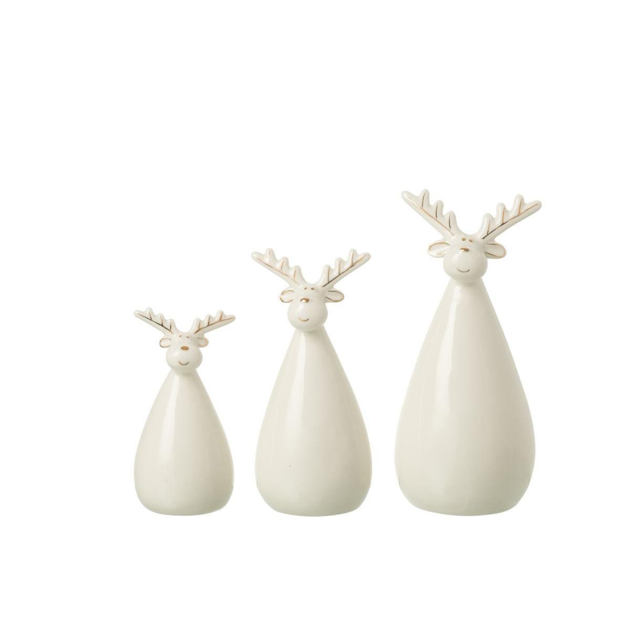 Voir la diapositive 2 : J-LINE Lot de 3 rennes déco  ovales  21cm écru