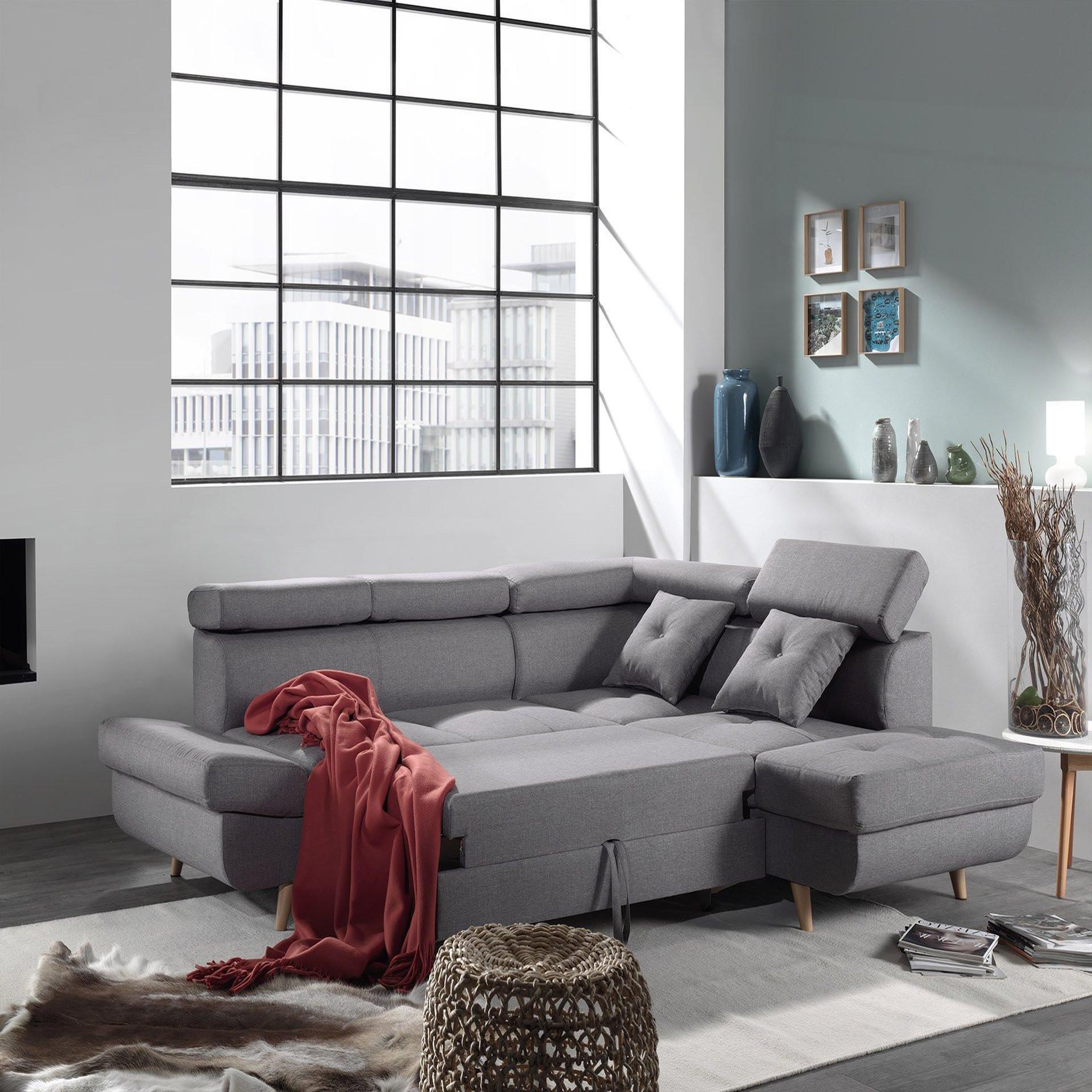 Voir la diapositive 2 : BEST MOBILIER Linea - canapé d'angle droit convertible - 5 places - avec têtières