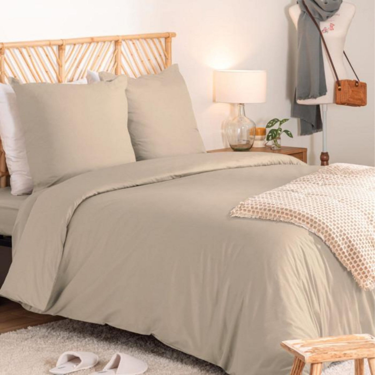 ATMOSPHERA Parure de Lit 3 Pièces  Percale  240x220cm Beige Lin