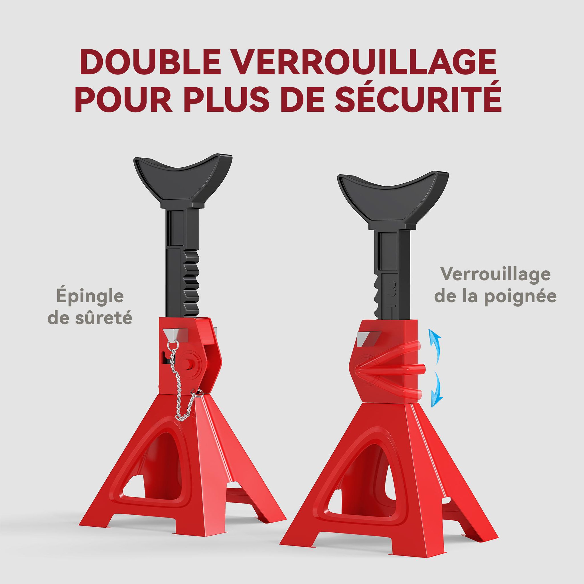 Voir la diapositive 5 : HOMCOM Lot de 2 chandelles - jusqu'à 3000 Kg par chandelle - H.290-418 mm - 4 pieds - acier rouge noir