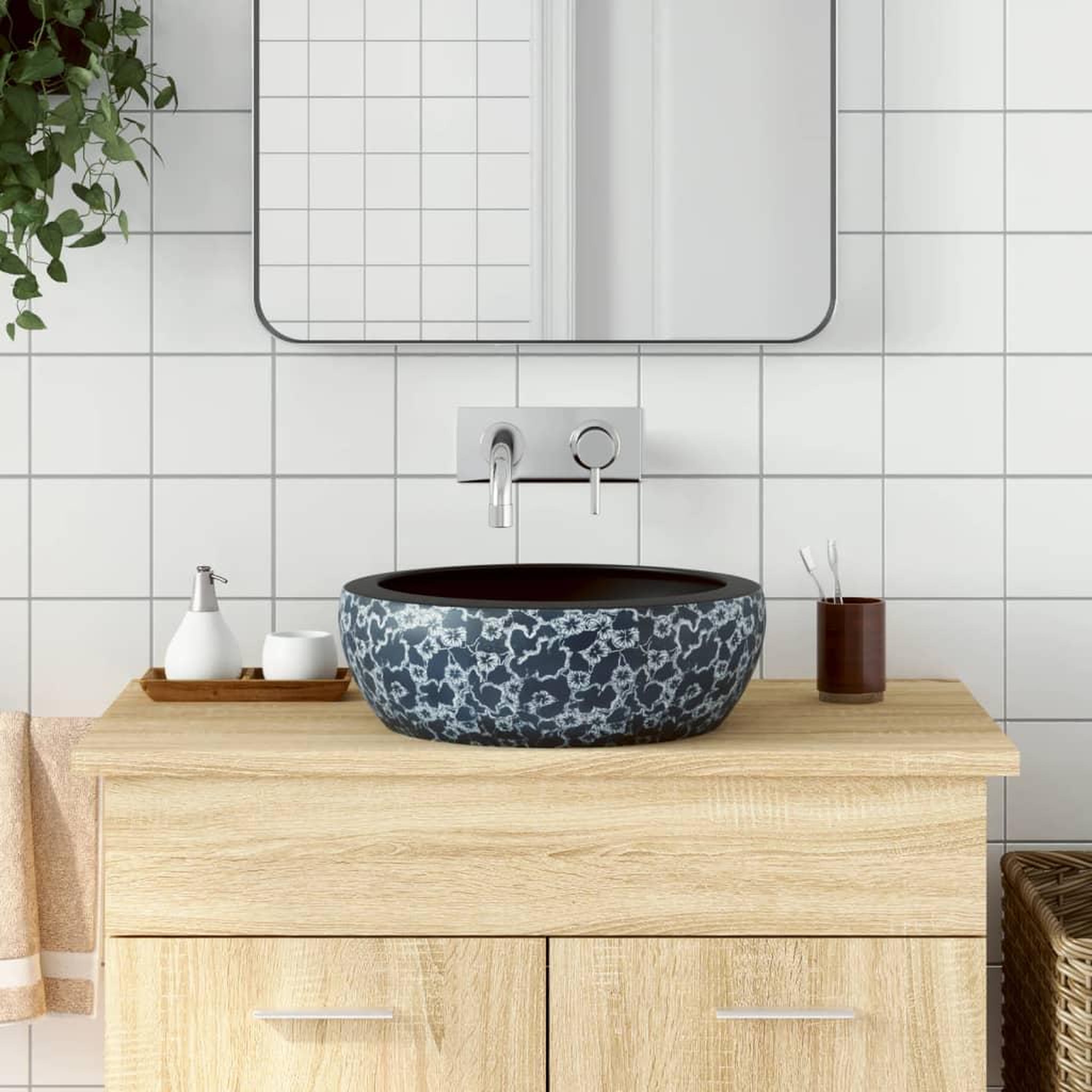 Voir la diapositive 1 : VIDAXL Vasque a poser noir et bleu rond Φ41x14 cm ceramique