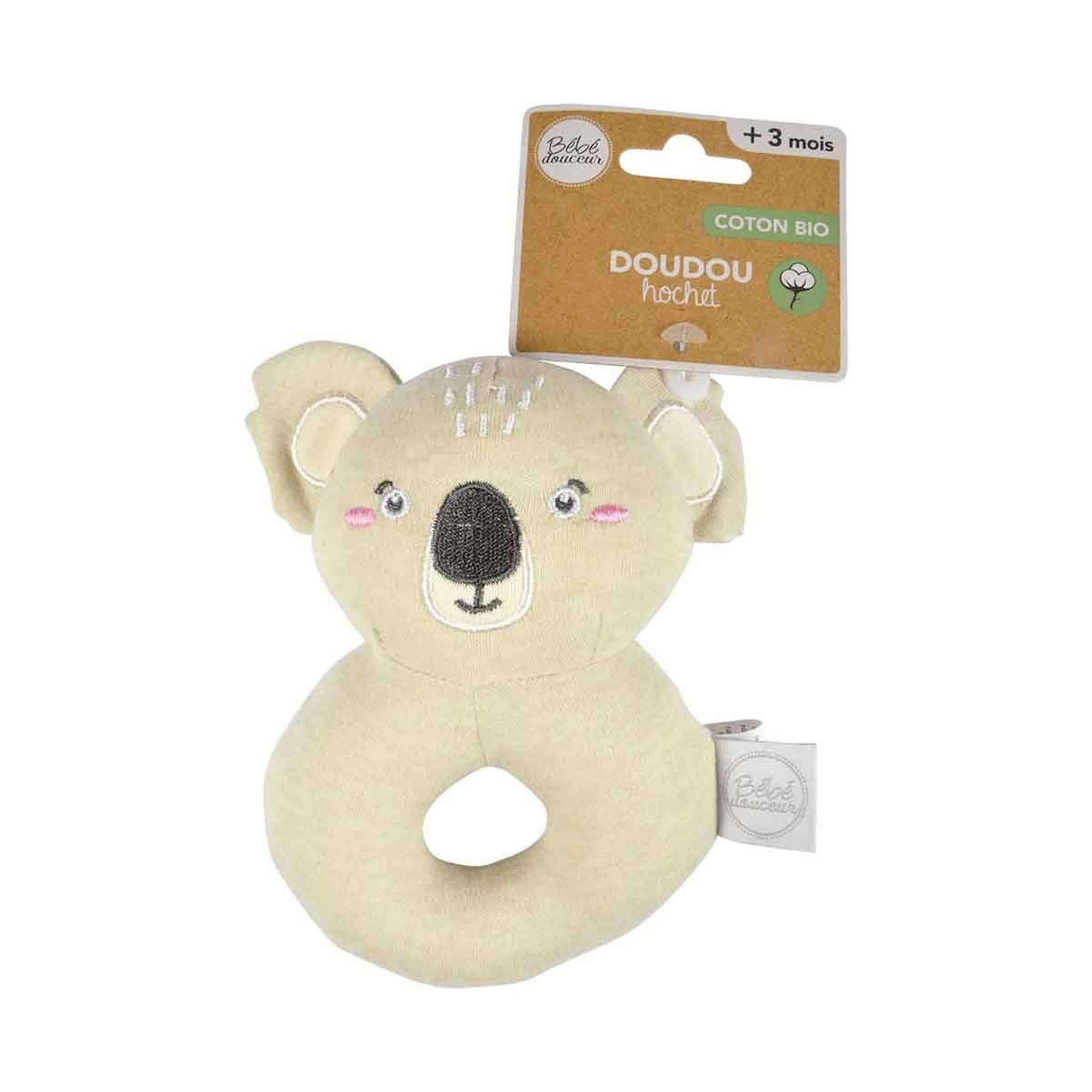 Voir la diapositive 3 : BEBE DOUCEUR Doudou hochet rond bébé  koala  14cm naturel