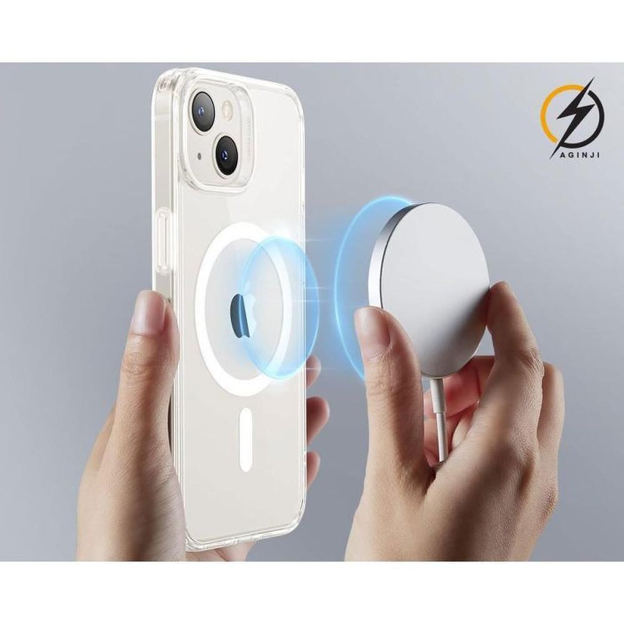 Voir la diapositive 4 : coque de protection transparente pour iPhone 13 6,1, silicone souple et TPU, dos PC rigide avec anneau magnétique Qi