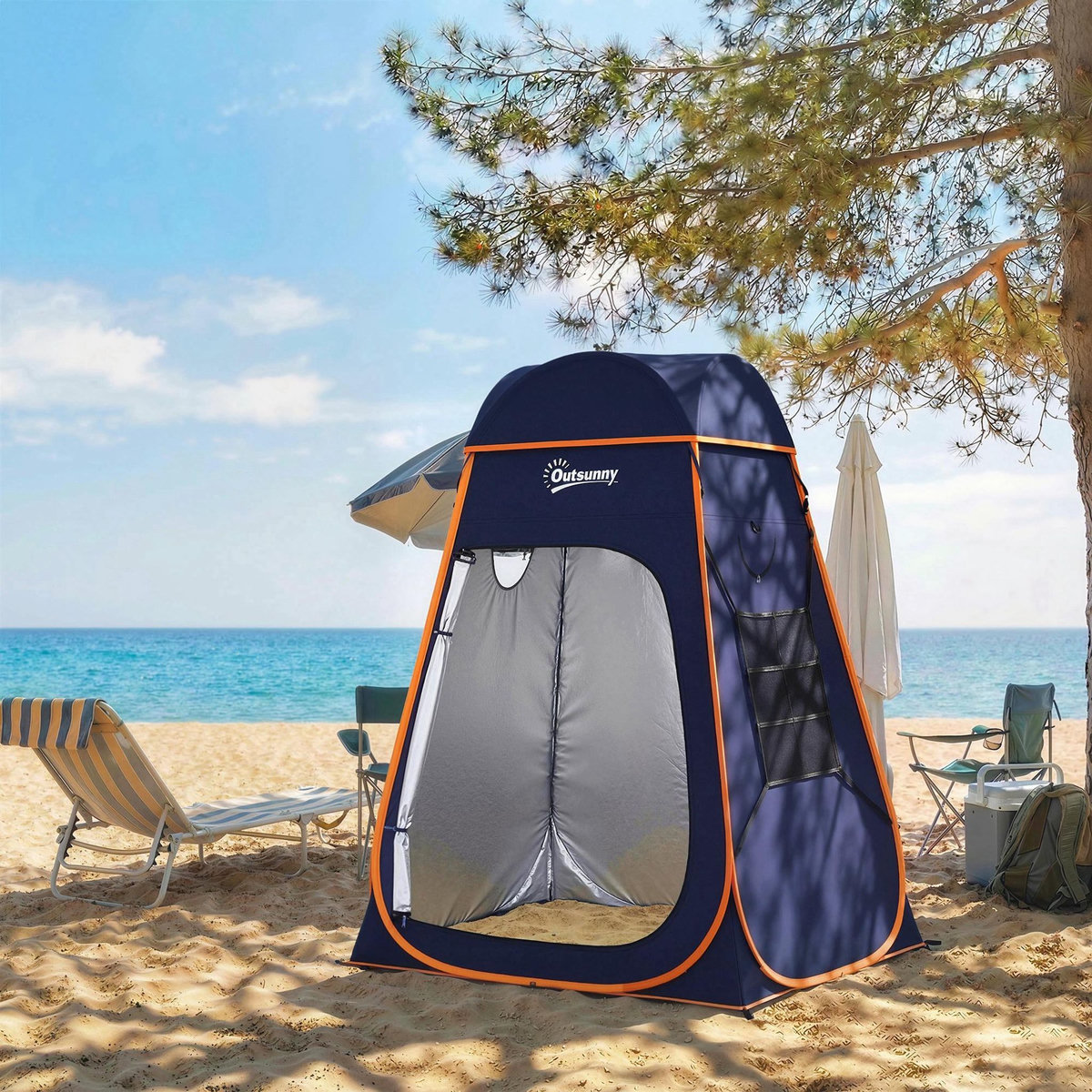 OUTSUNNY Tente de douche camping pop up toit amovible polyester bleu foncé