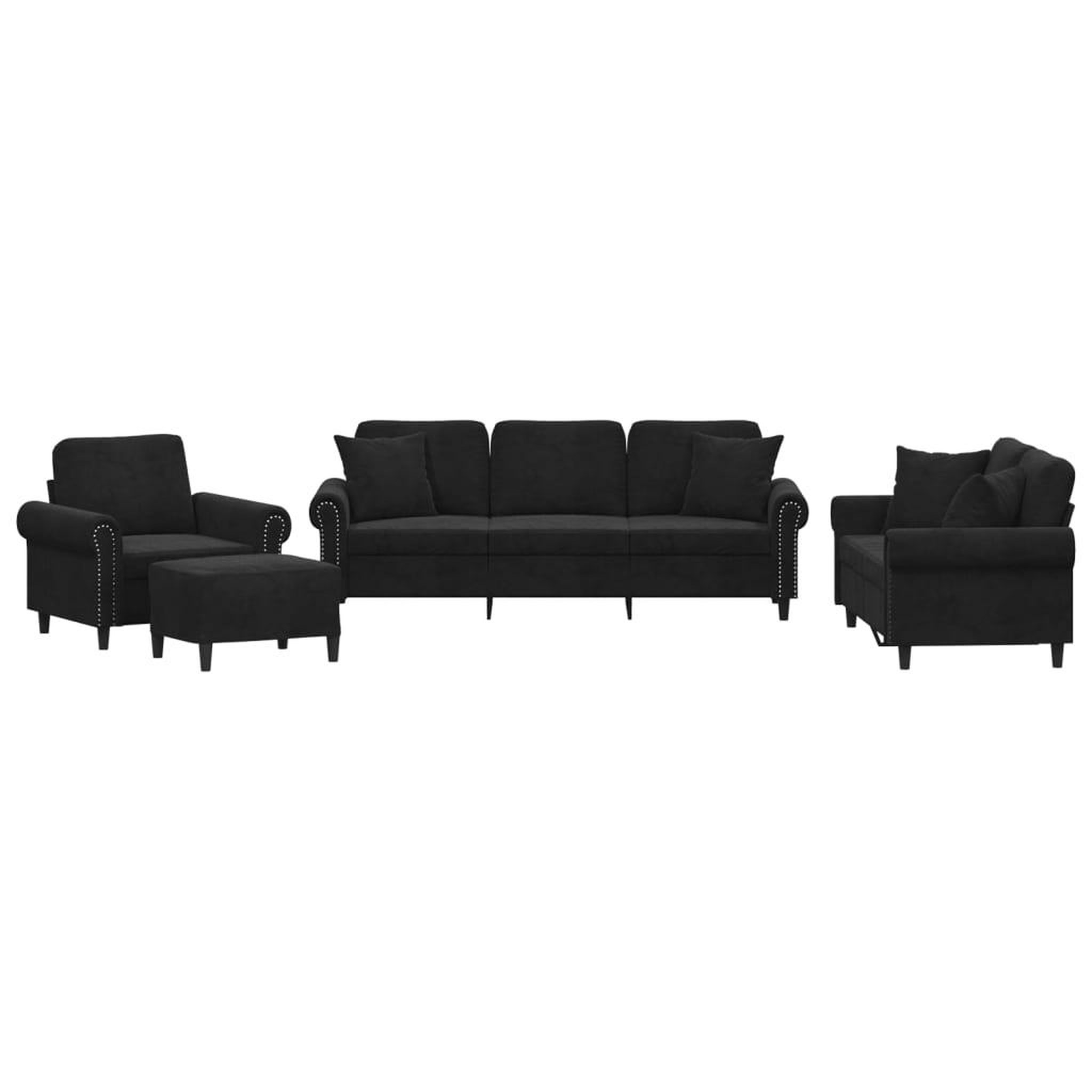 Voir la diapositive 2 : VIDAXL Ensemble de canapes 4 pcs avec coussins noir velours