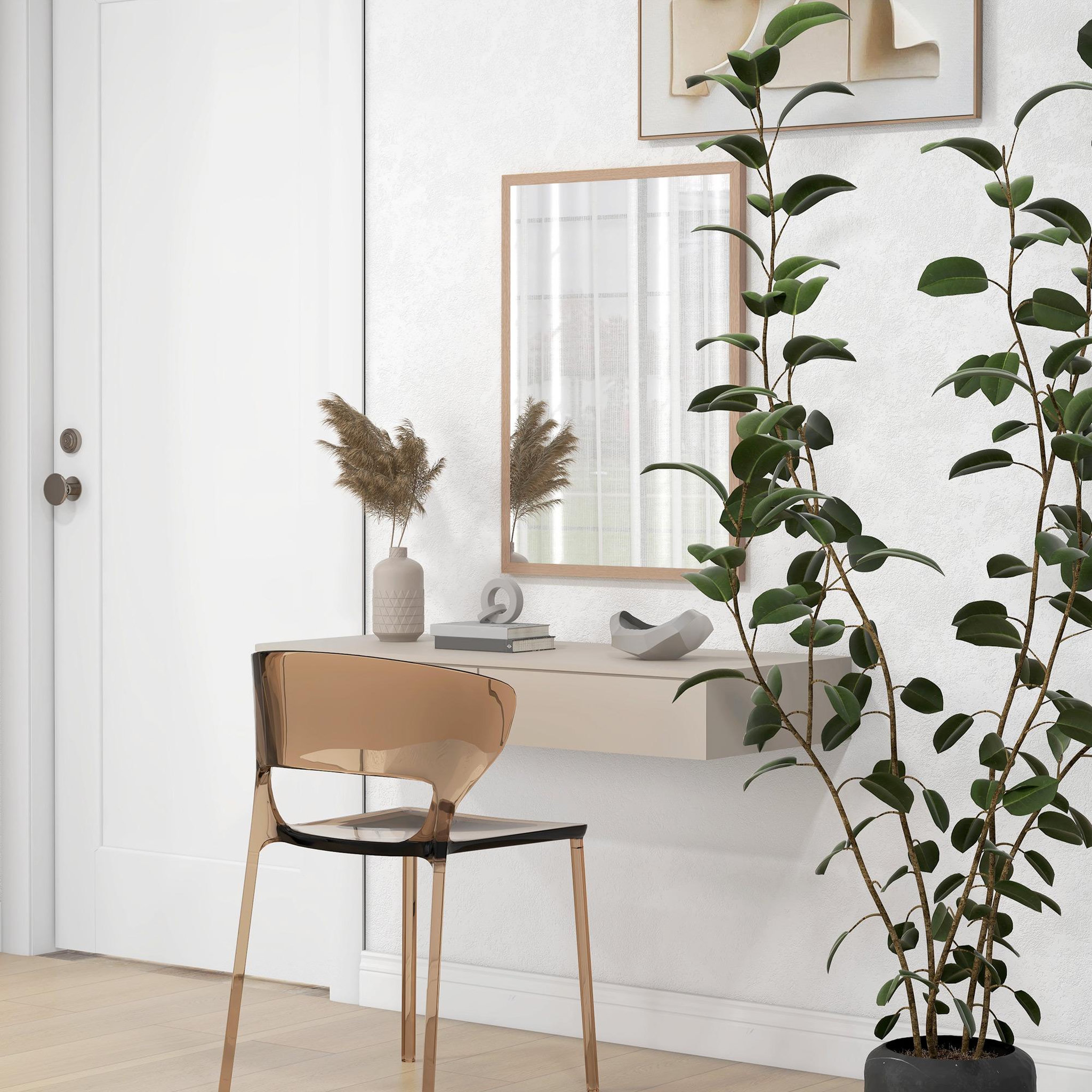 Voir la diapositive 5 : HOMCOM Miroir mural rectangulaire dim. 50L x 70H cm cadre MDF aspect bois clair