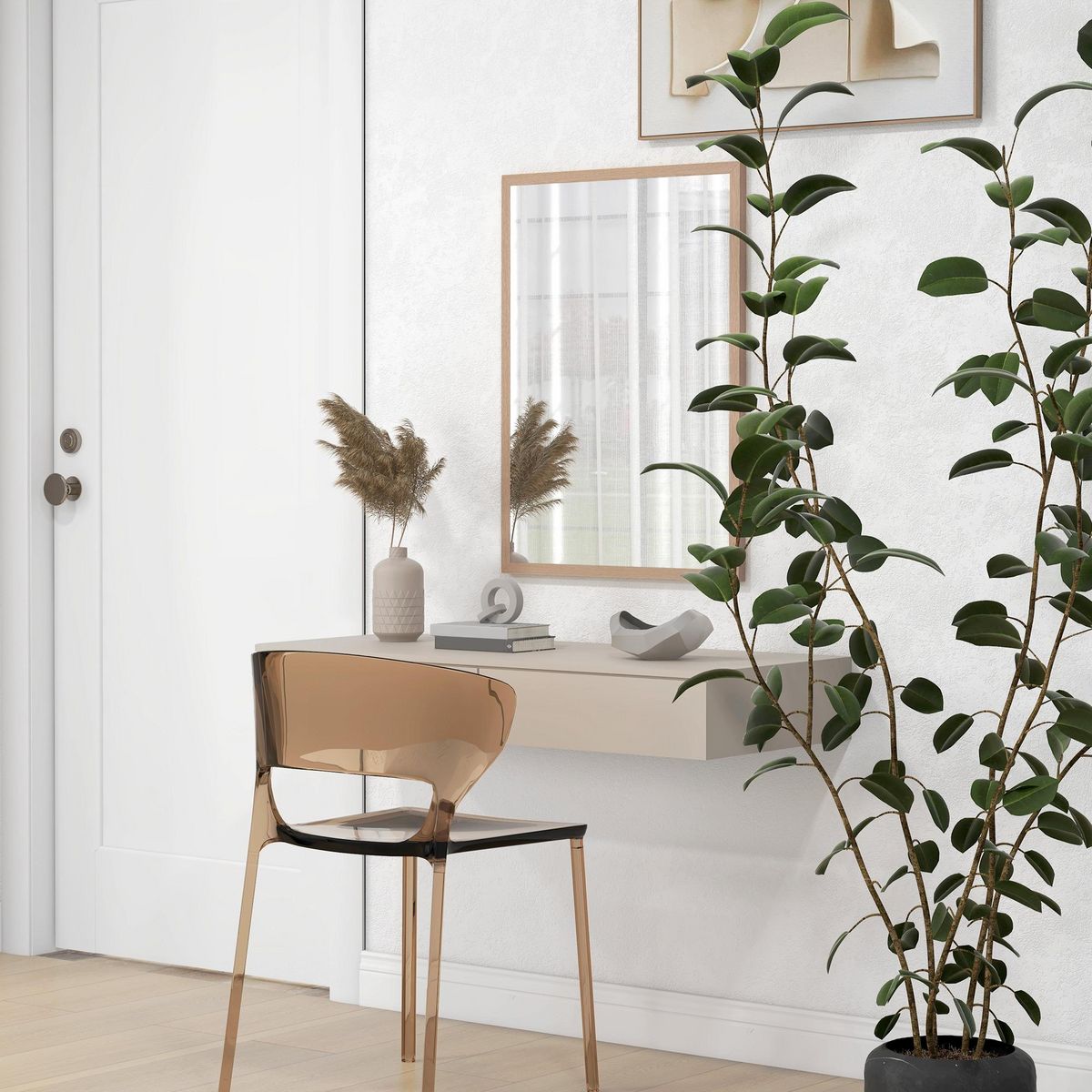 HOMCOM Miroir mural rectangulaire dim. 50L x 70H cm cadre MDF aspect bois clair