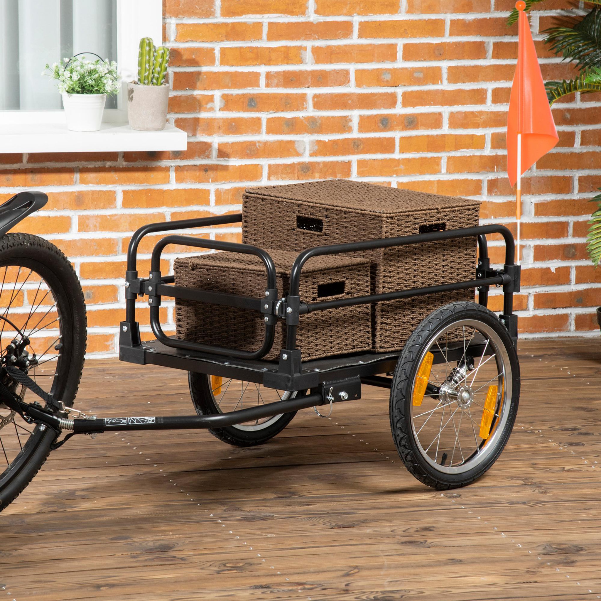 Voir la diapositive 2 : HOMCOM Remorque vélo remorque de transport pour vélo pliable 125l x 64l x 53,5h cm barre d'attelage universelle acier noir