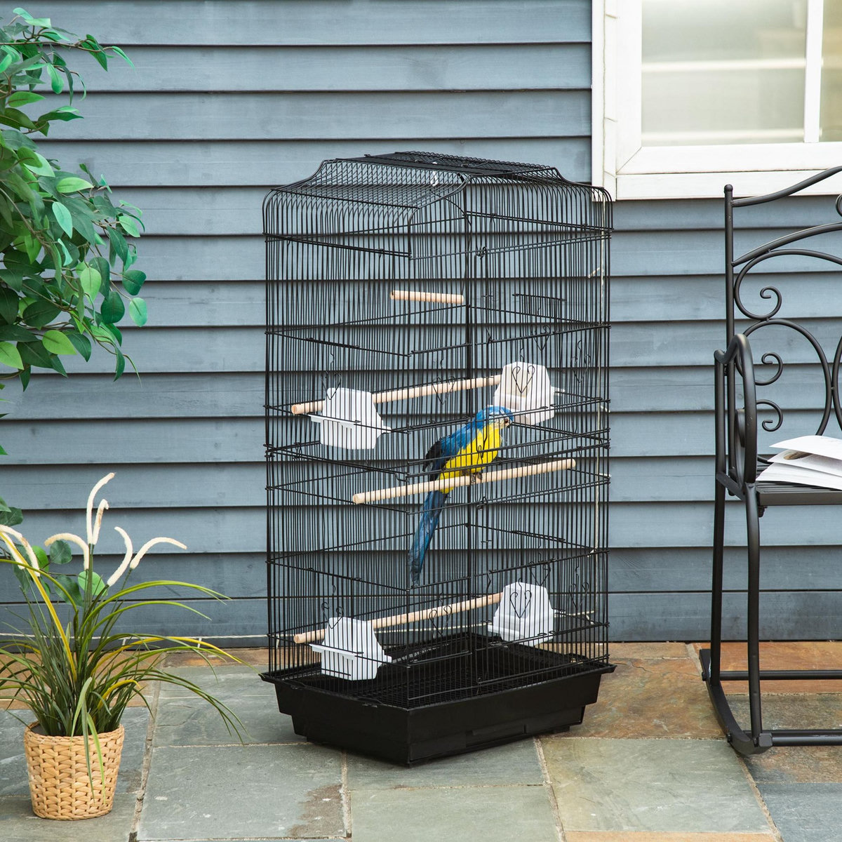PAWHUT Cage à oiseaux volière avec mangeoires perchoirs plateau amovible dim. 46,5L x 35,5l x 92H cm métal PS noir