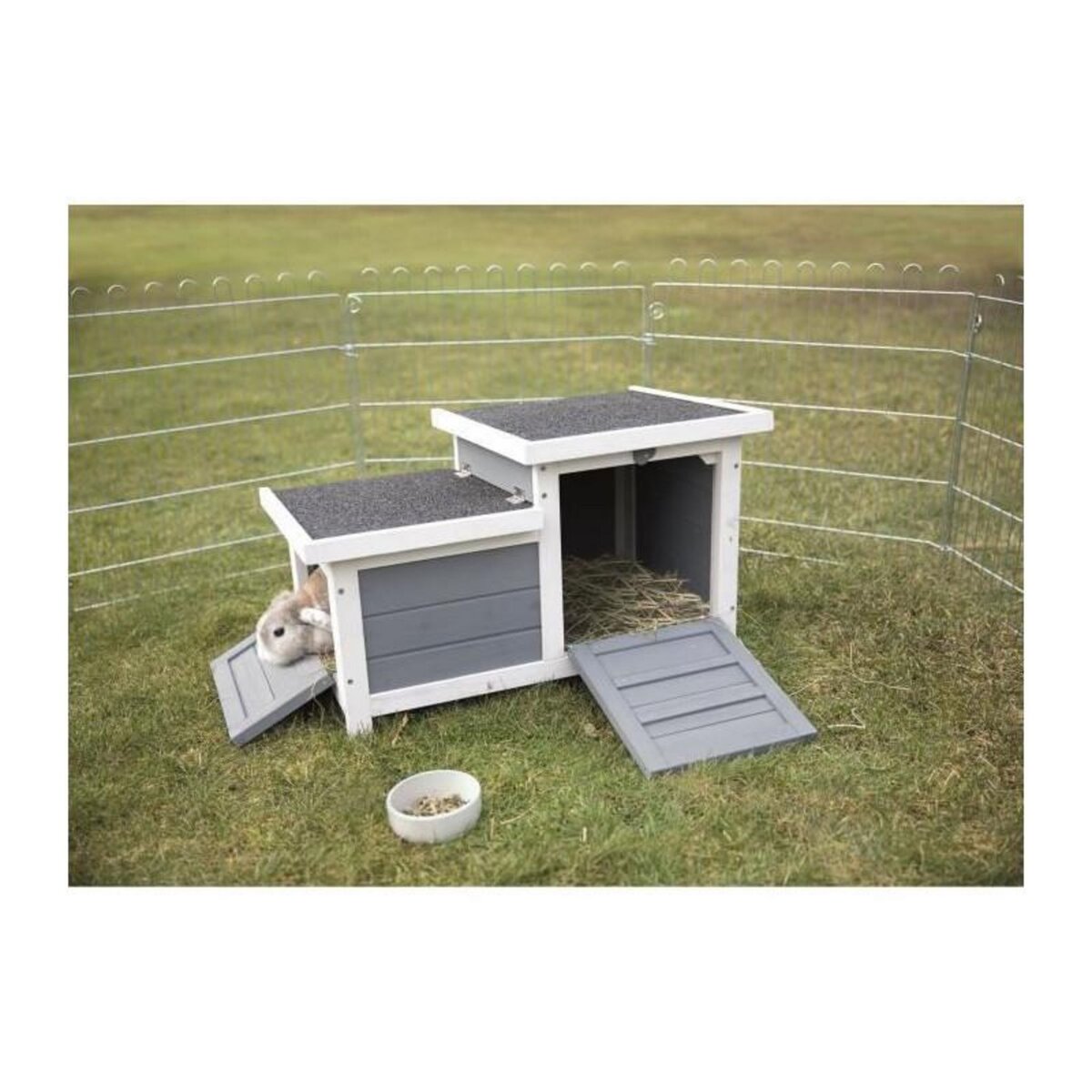 Trixie TRIXIE Clapier Habitat Natura - 70 x 43 x 45 cm - Avec deux entrees - Blanc et gris - Pour lapin
