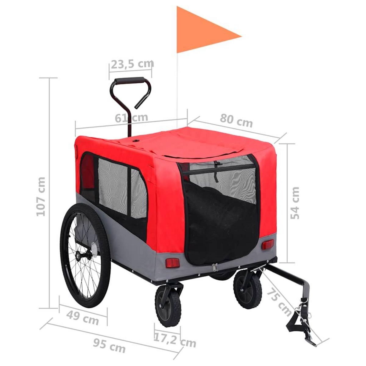VIDAXL Remorque de velo pour chiens et poussette 2-en-1 rouge et gris