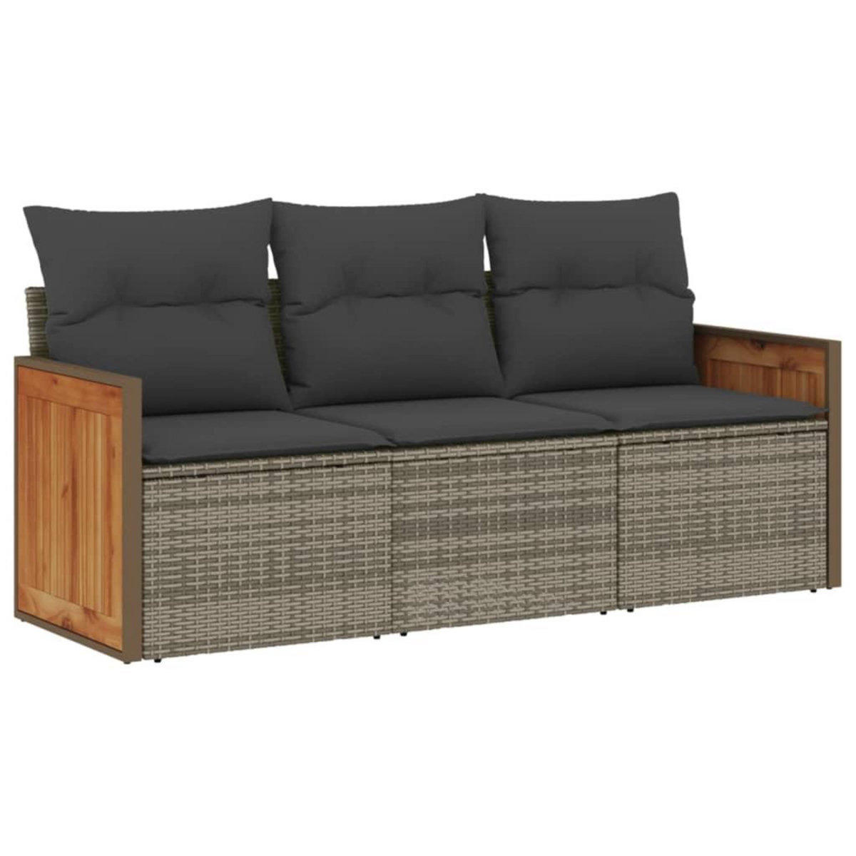 VIDAXL Salon de jardin avec coussins 3 pcs gris resine tressee