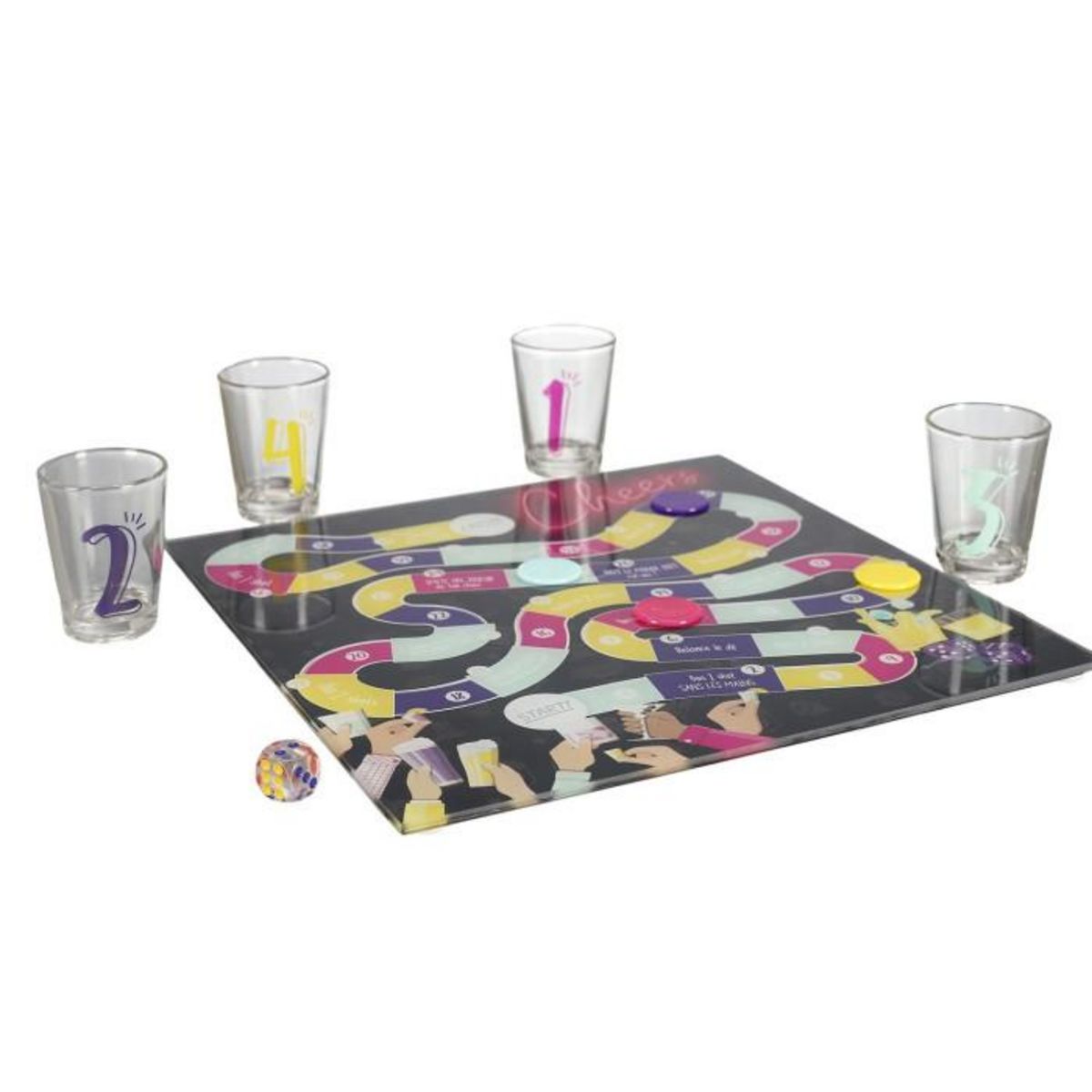 Paris Prix Jeu de l'Oie à Boire  Plateau & 4 Shooters  25cm Multicolore