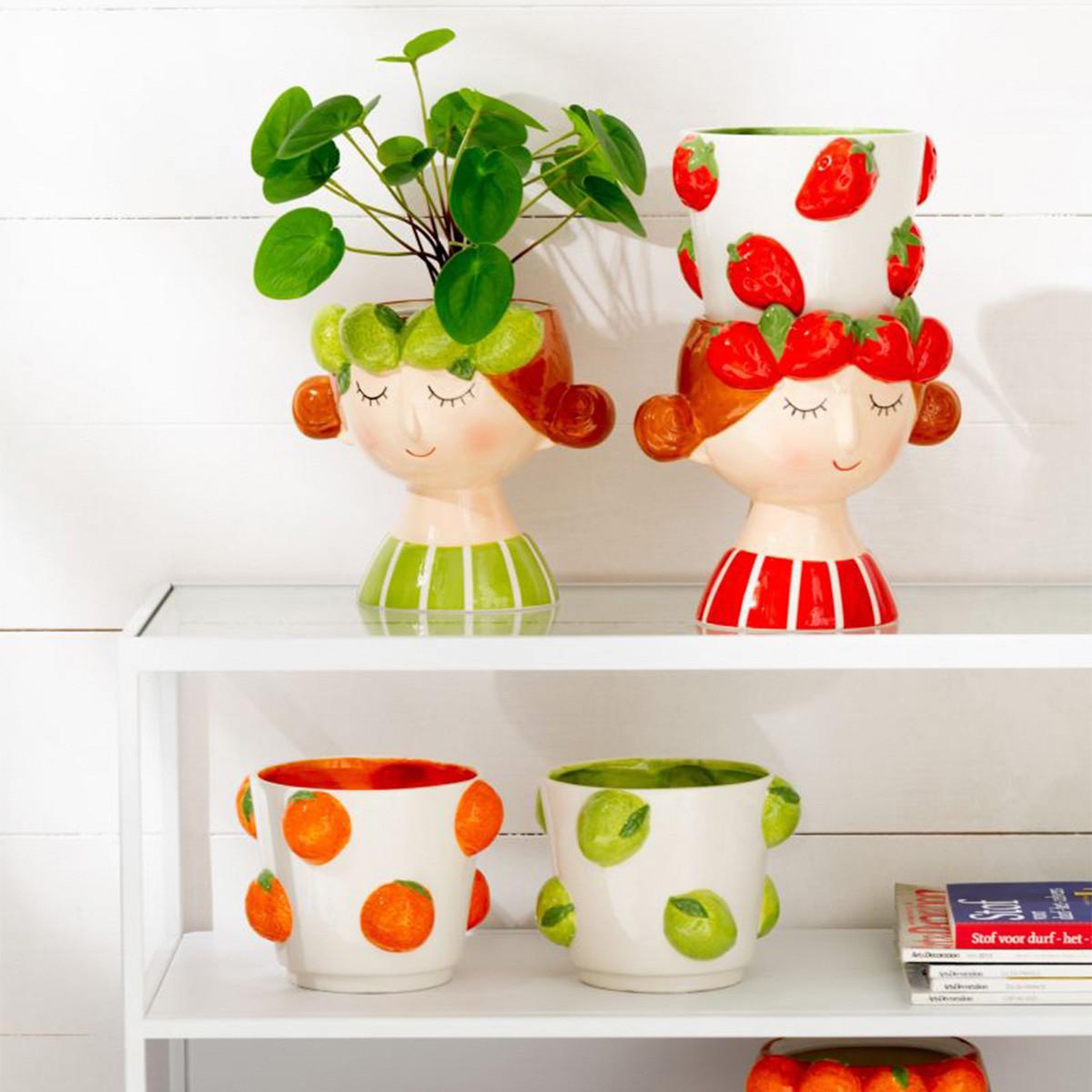 Voir la diapositive 3 : J-LINE Cache-pot en 2 parties  fille fraise  30cm multicolore
