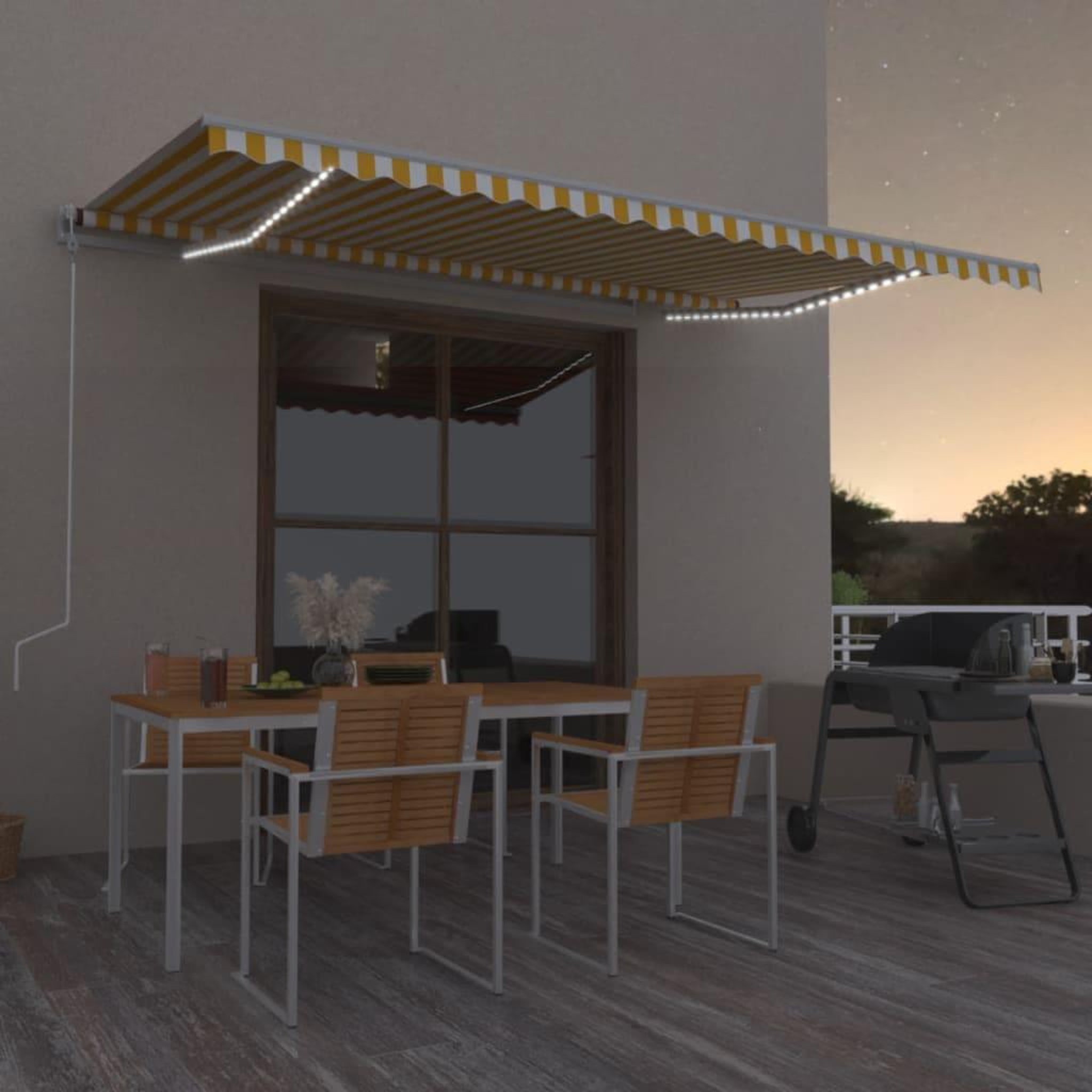 VIDAXL Auvent manuel retractable avec LED 500x300 cm Jaune et blanc