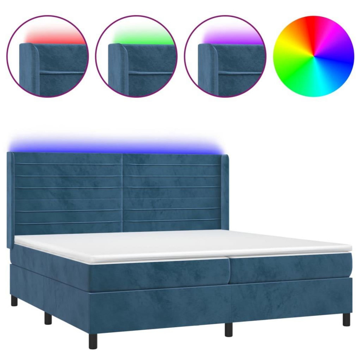 VIDAXL Sommier a lattes de lit matelas et LED Bleu fonce 200x200 cm
