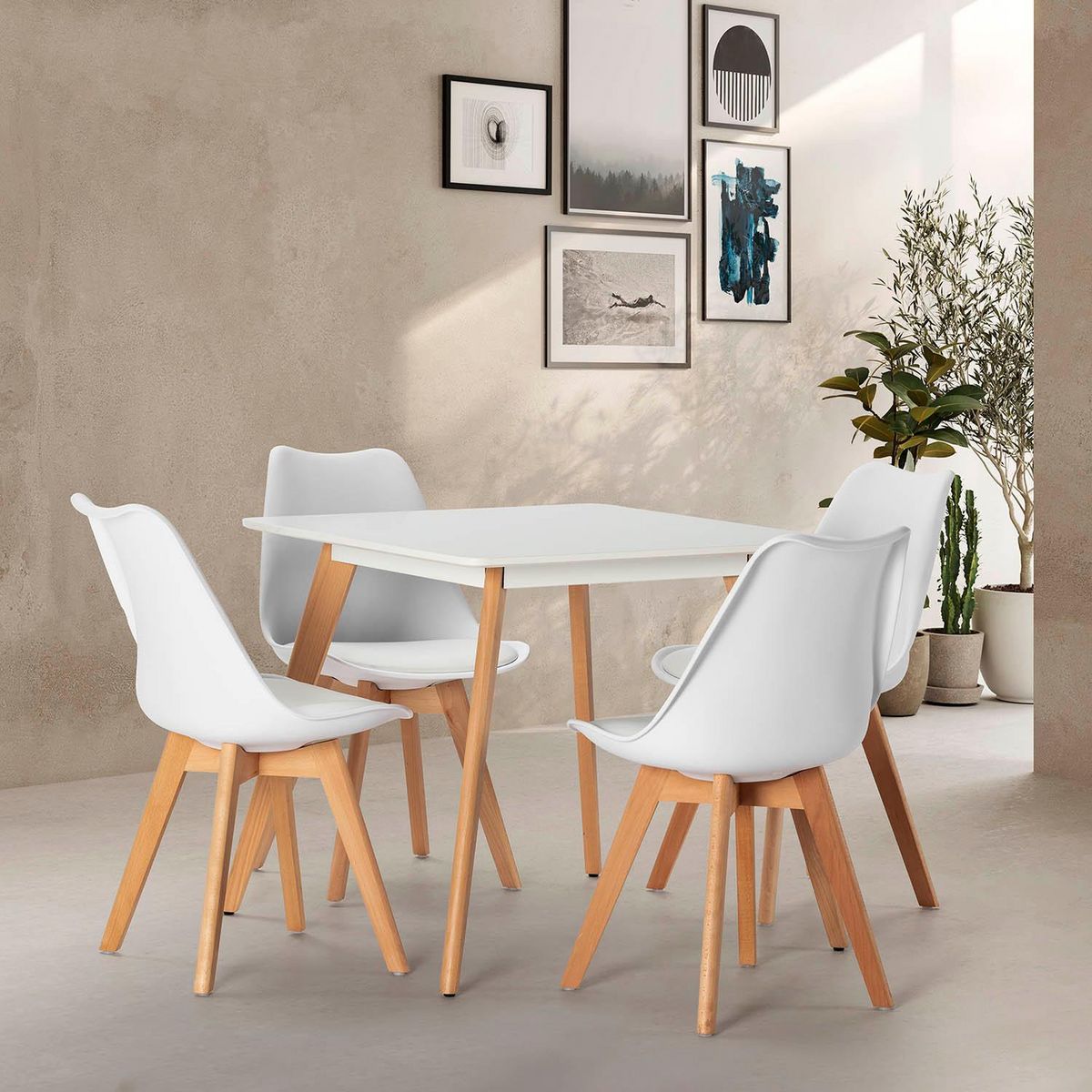 VS VENTA-STOCK Ensemble table 80x80 cm et 4 chaises de salle à manger Klara Blanc