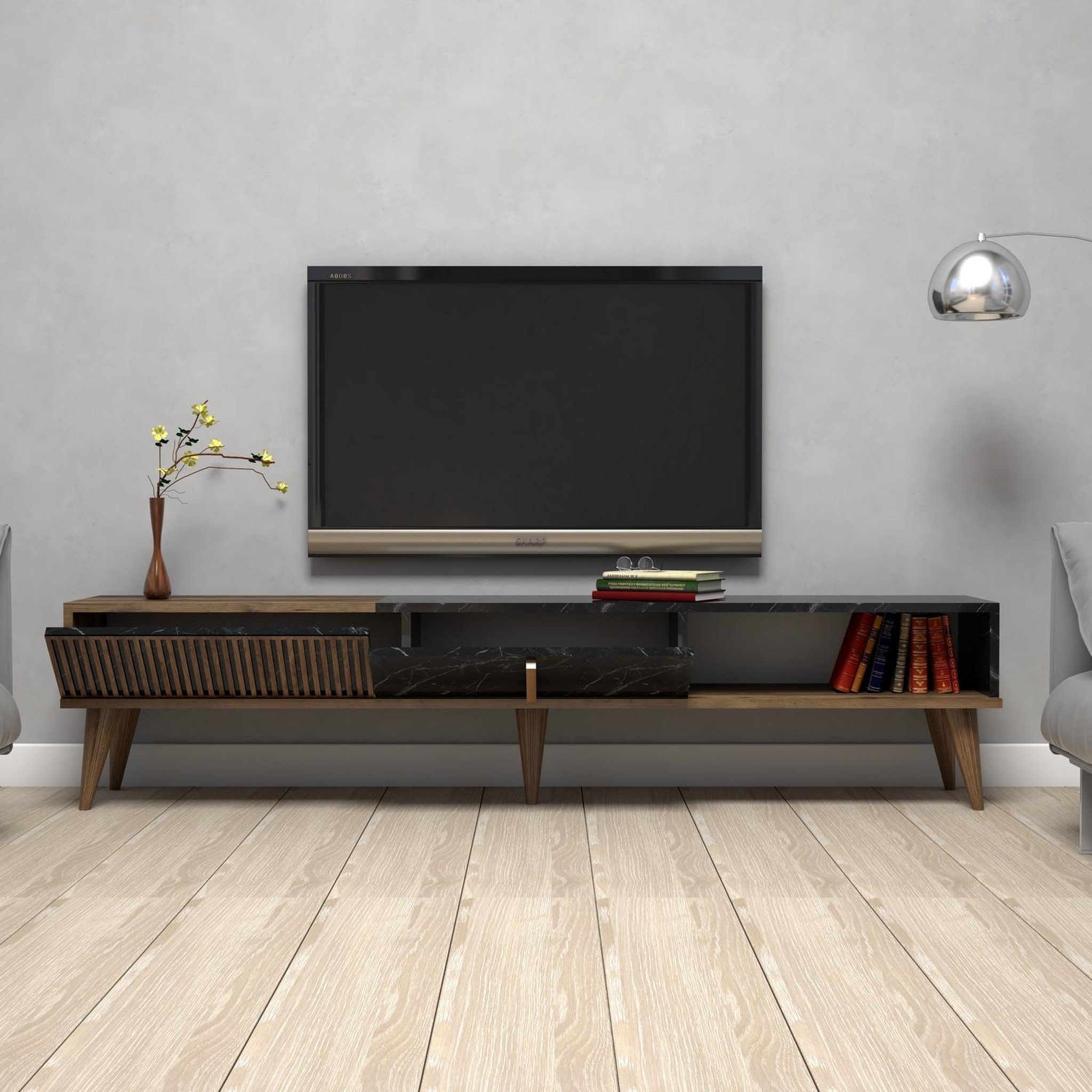 Voir la diapositive 4 : Habitat et Jardin Meuble tv en bois  milan  - 180 x 35 x 40 cm - noyernoir