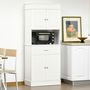 Voir la diapositive 2 : HOMCOM HOMCOM Armoire de cuisine contemporaine multi-rangement 4 portes tiroir coulissant et grand plateau dim. 74L x 39l x 183H cm panneaux particules MDF blanc