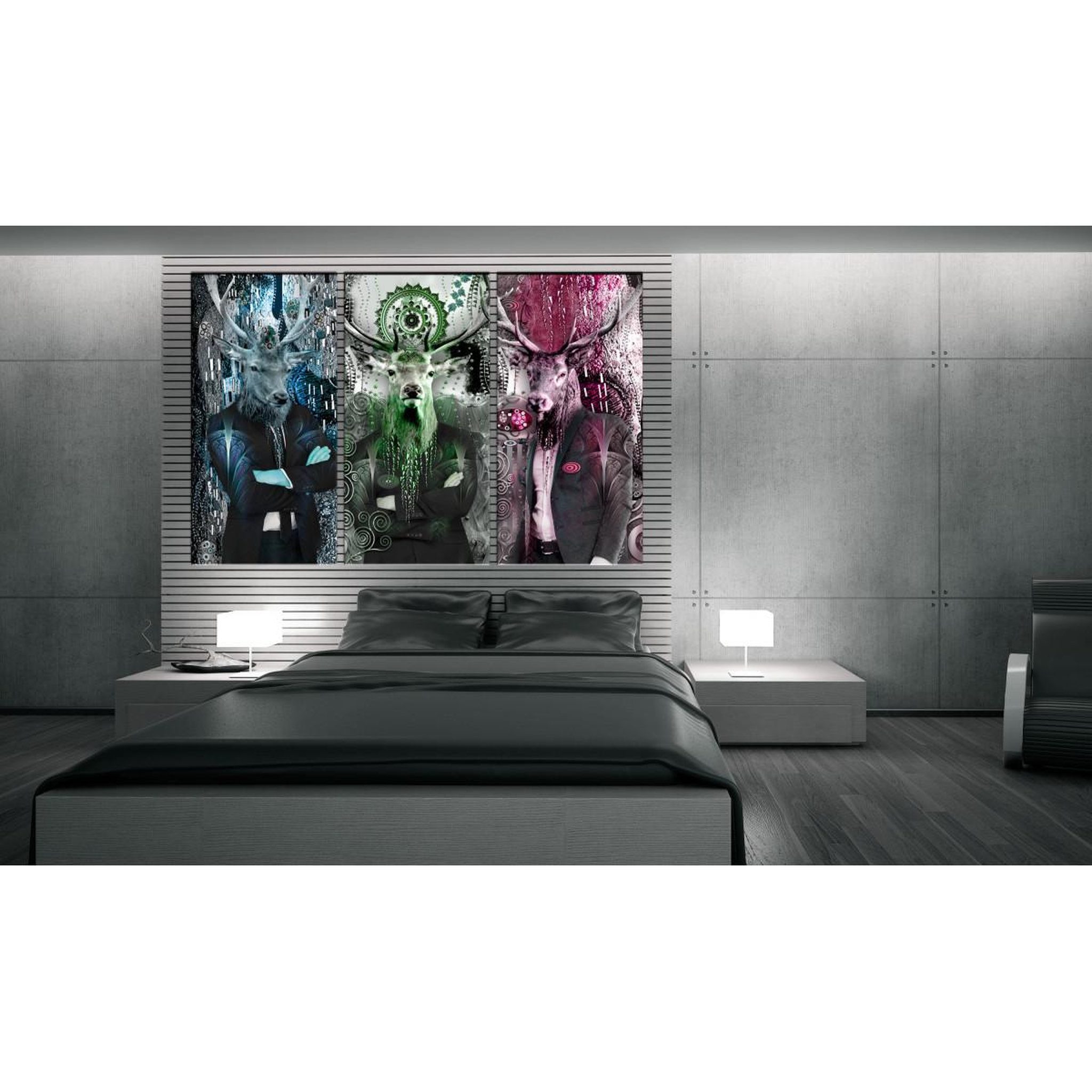 Voir la diapositive 2 : Paris Prix Tableau imprimé 3 panneaux  animal trio colorful