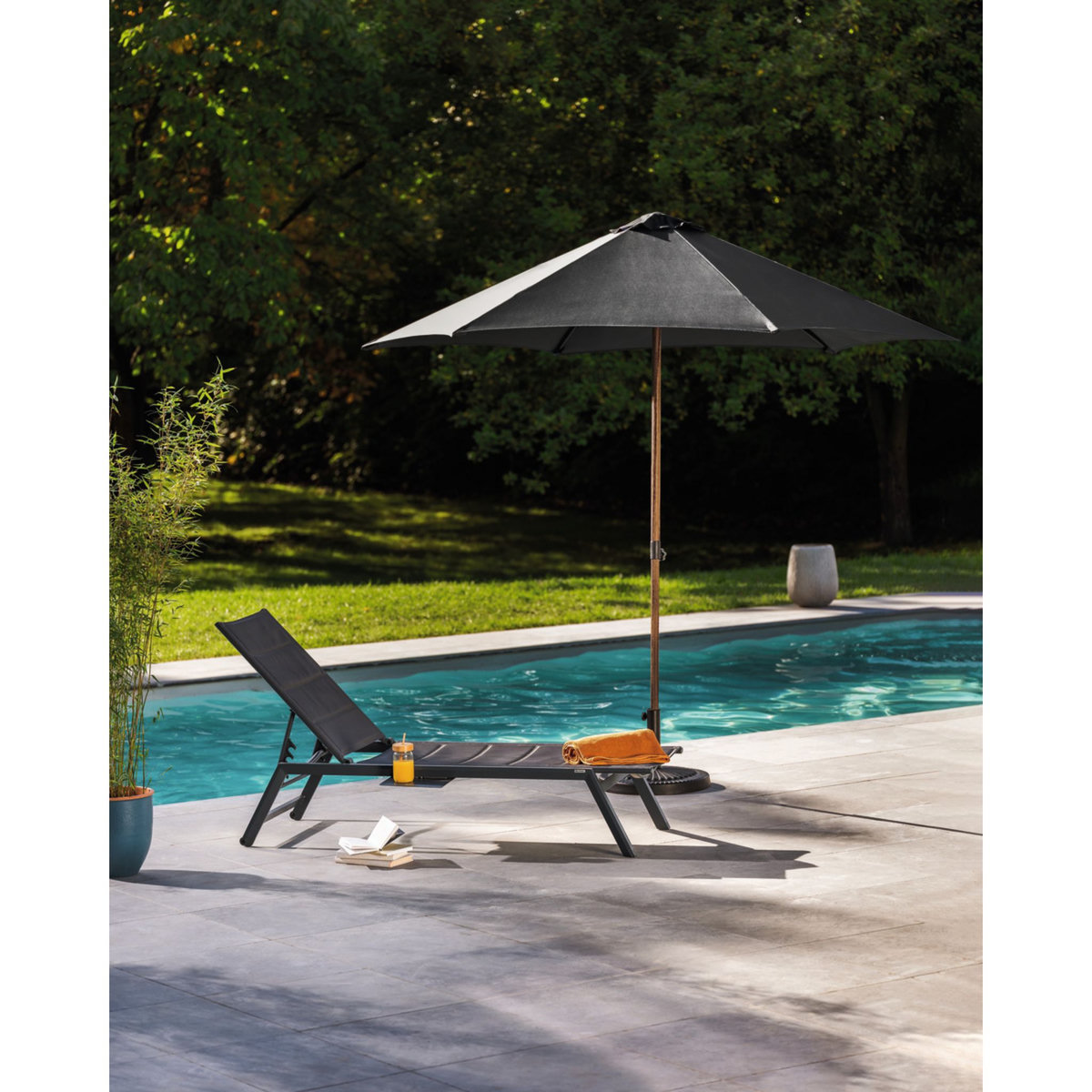 GARDENSTAR Parasol déporté avec manivelle - Effet bois - D2,7m - Bleu