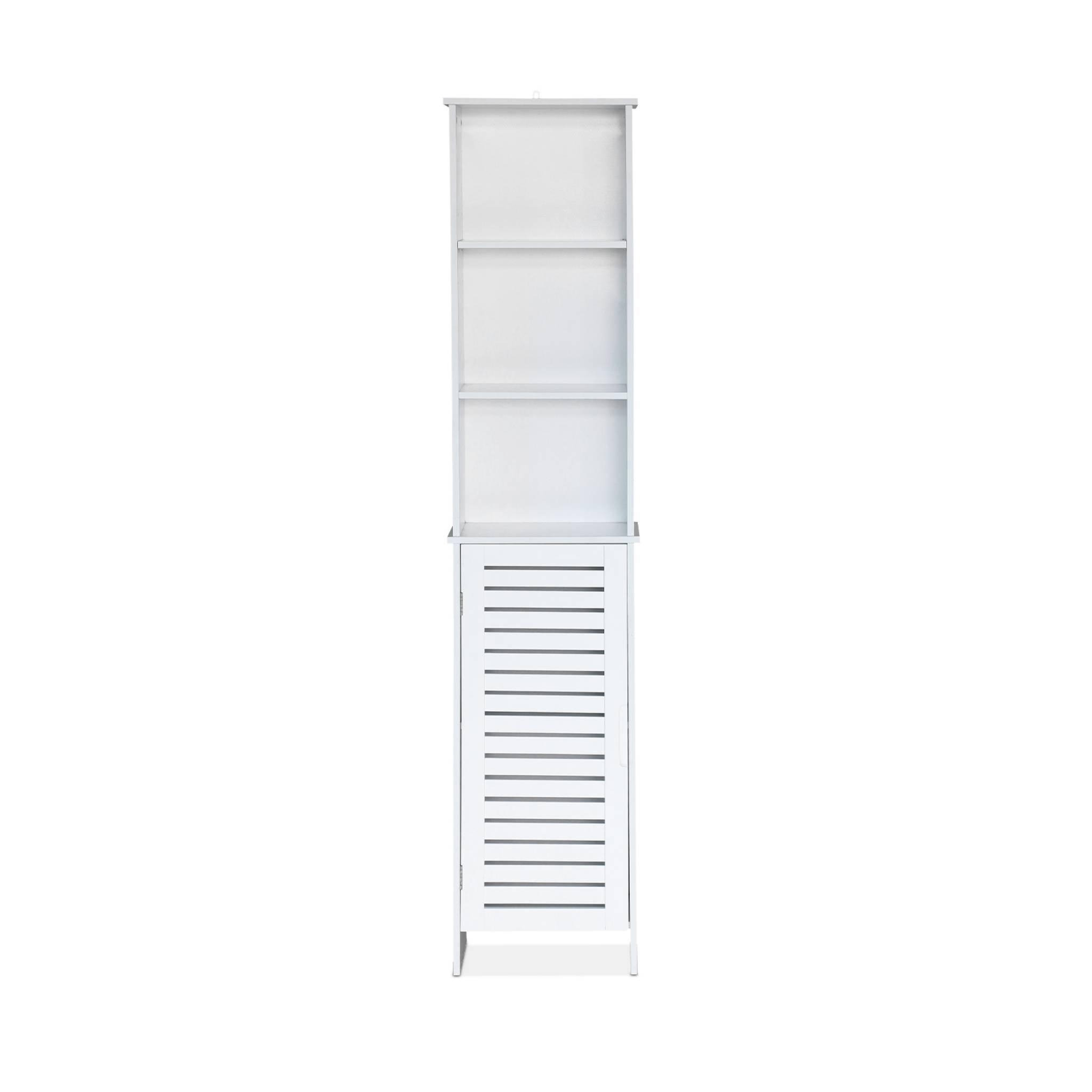 Voir la diapositive 1 : SWEEEK Colonne de rangement salle de bain - Rivage -  5 étagères. 1 porte ajourée. 5 niveaux de rangement