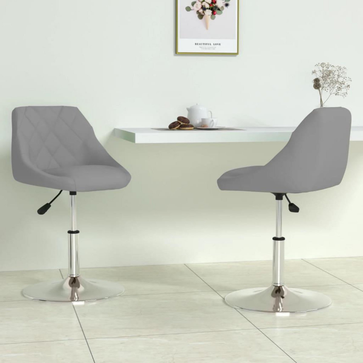 VIDAXL Chaises pivotantes a manger lot de 2 Gris clair Velours