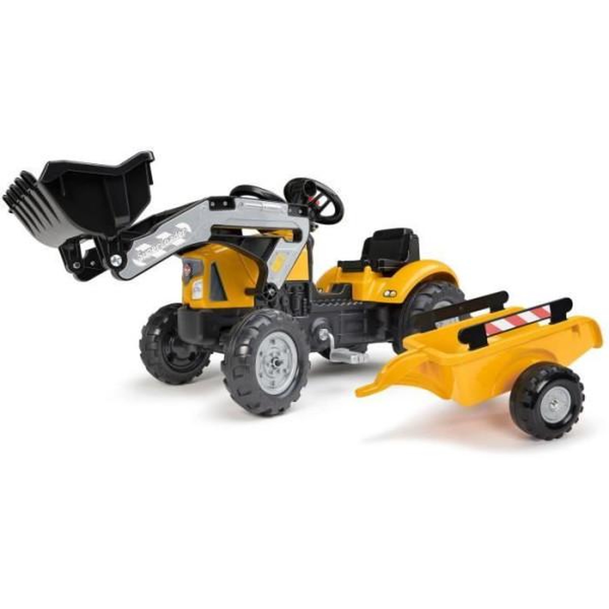 FALK Tractopelle a pédales SuperBuilder - FALK - Volant directionnel, Remorque - Fabriqué en France, 40% de plastique recyclé - De
