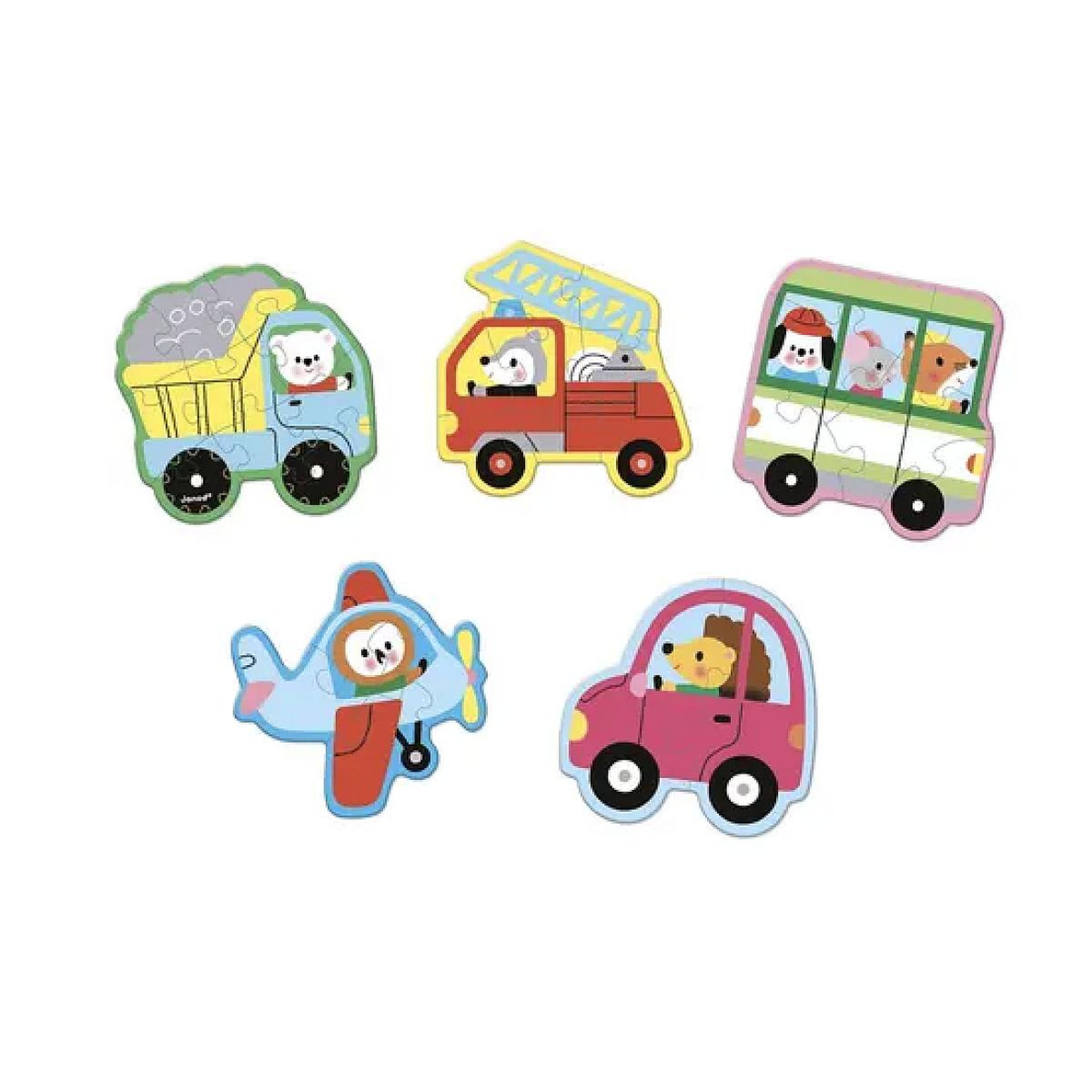 Voir la diapositive 2 : JANOD 5 puzzles evolutifs - Vehicules
