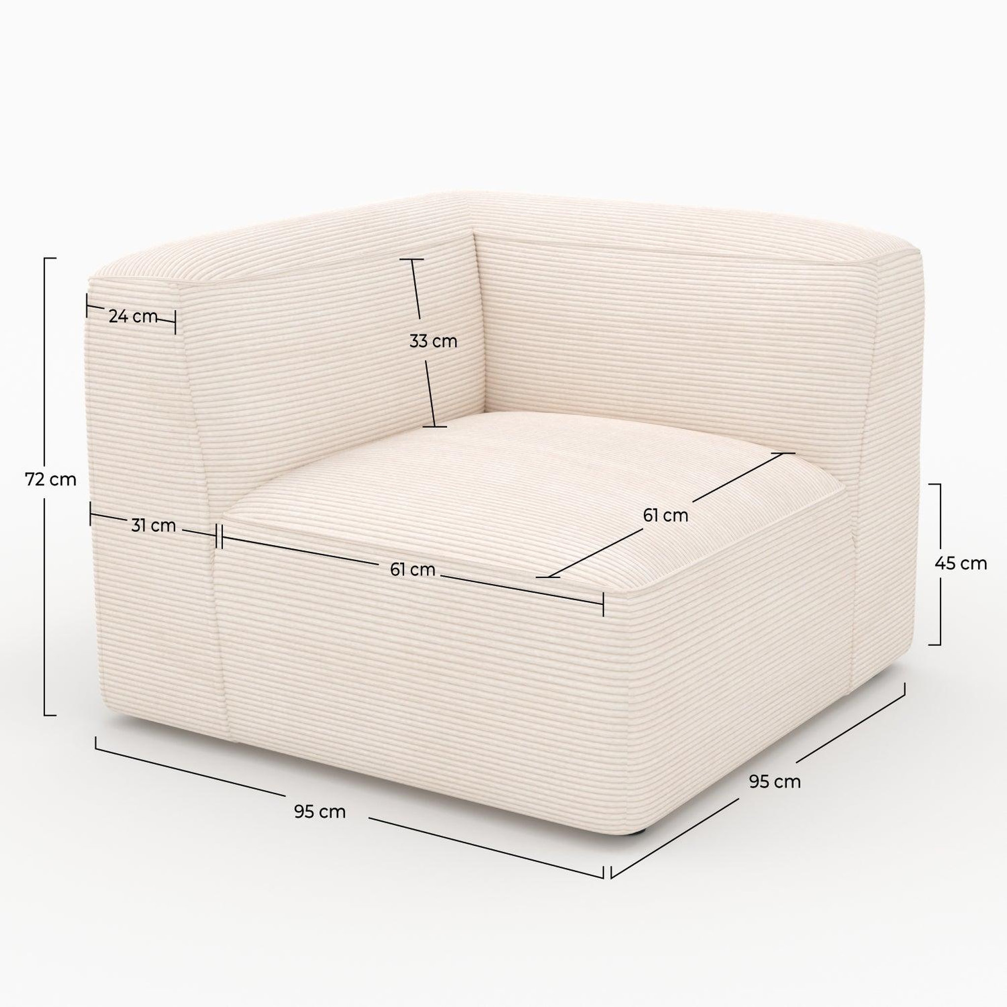 Voir la diapositive 4 : MAISON PAVANE Angle gauche pour canapé modulable en velours blanc cassé-mina