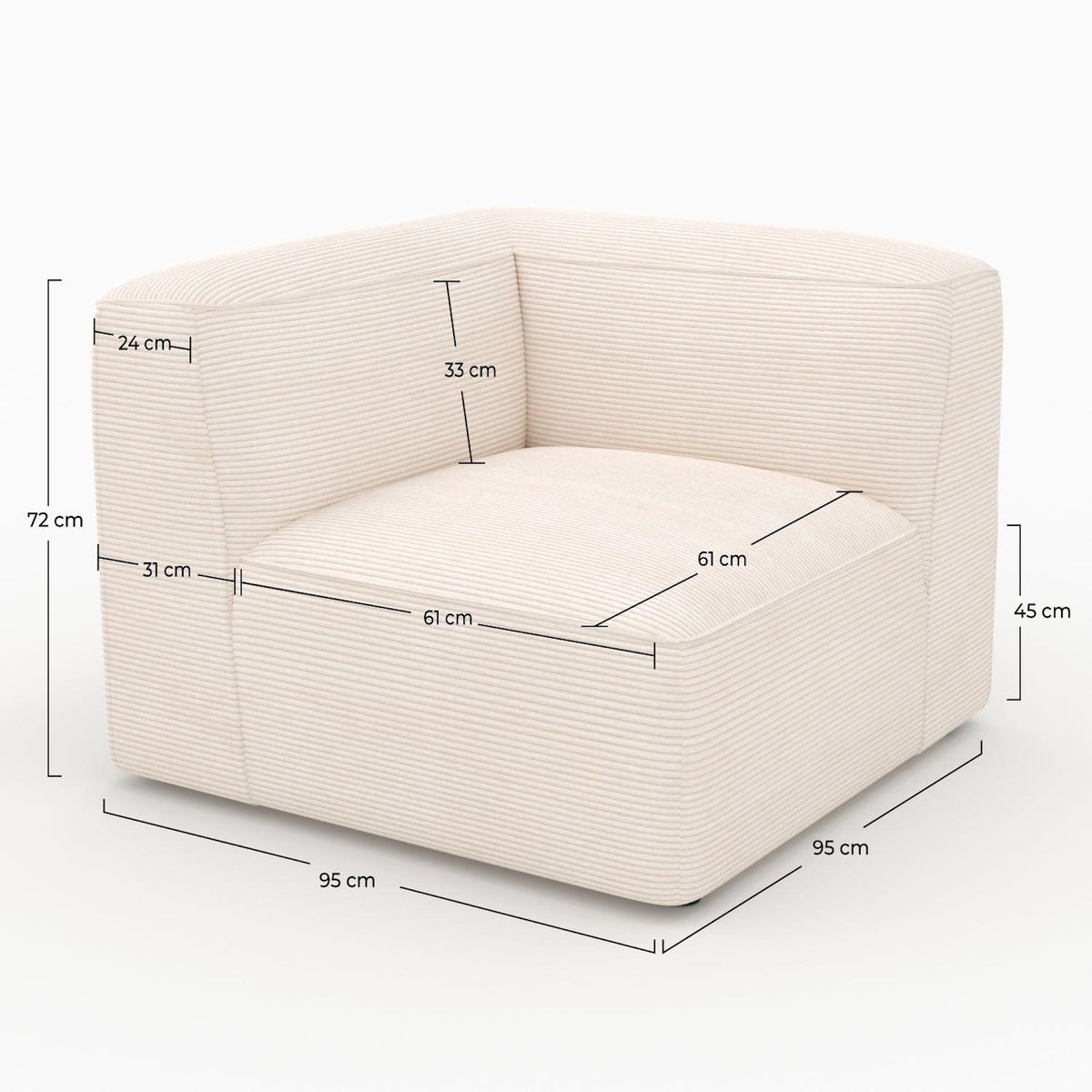 MAISON PAVANE Angle gauche pour canapé modulable en velours blanc cassé-Mina