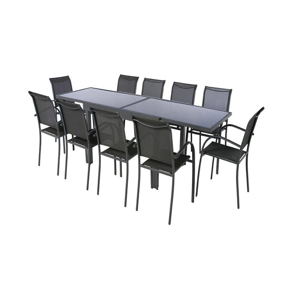 HESPERIDE Table extensible rectangulaire en verre Piazza 6/10 places Gris anthracite - Hespéride