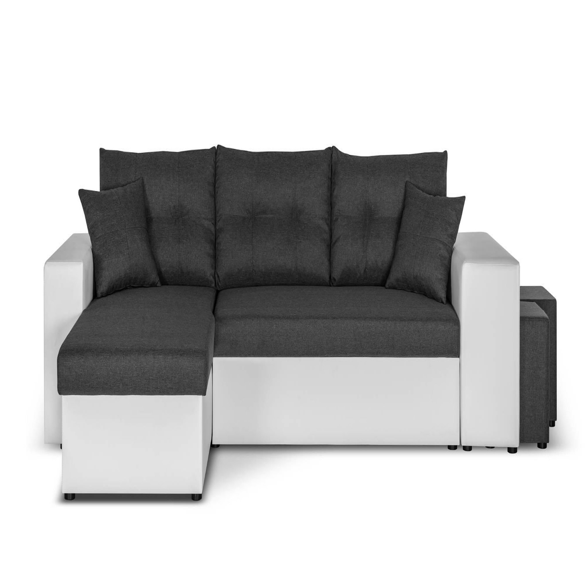 Voir la diapositive 6 : BEST MOBILIER California - canapé d'angle réversible - convertible avec coffre et étagère de rangement - en simili et tissu