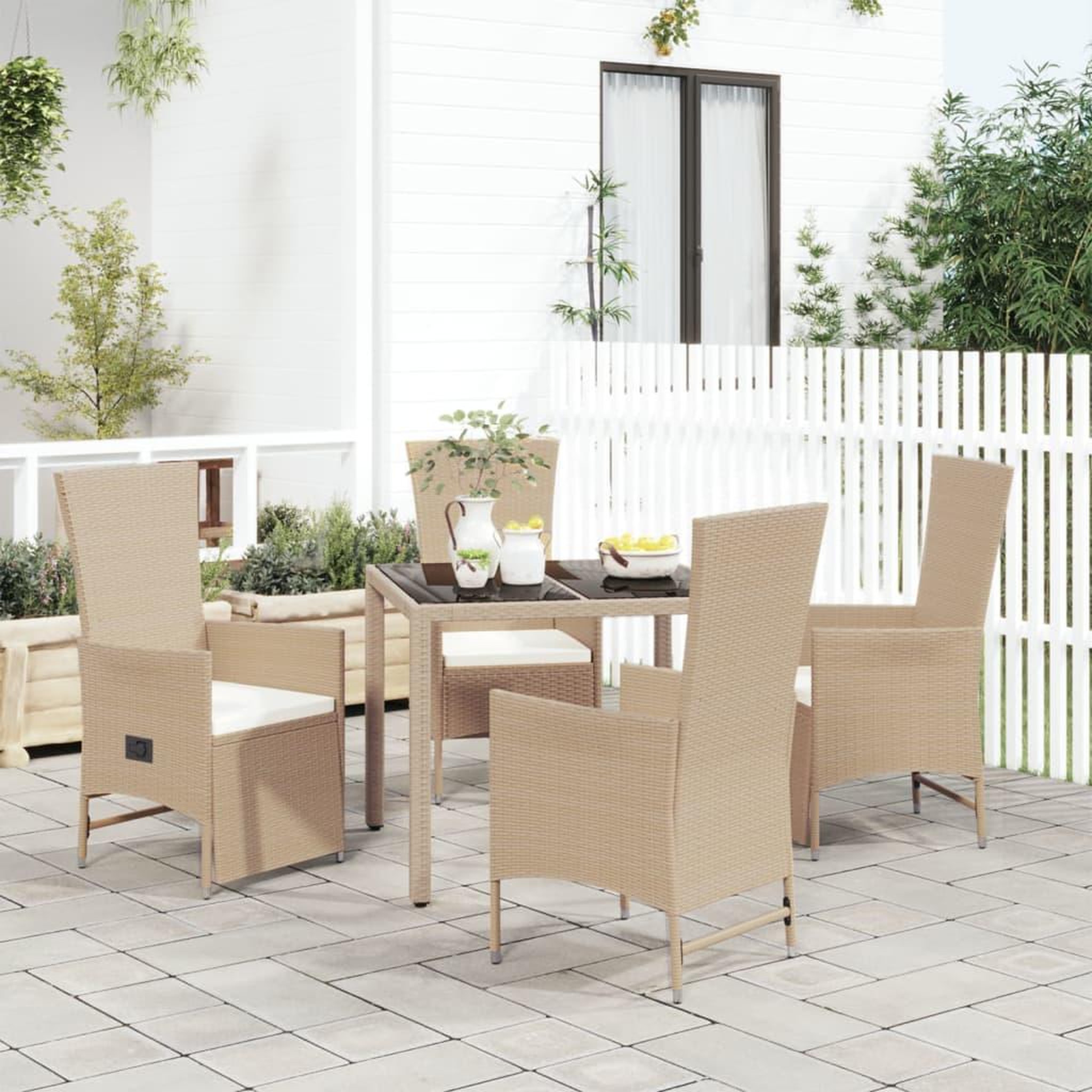 VIDAXL Ensemble a manger de jardin avec coussins 5pcs Beige poly rotin
