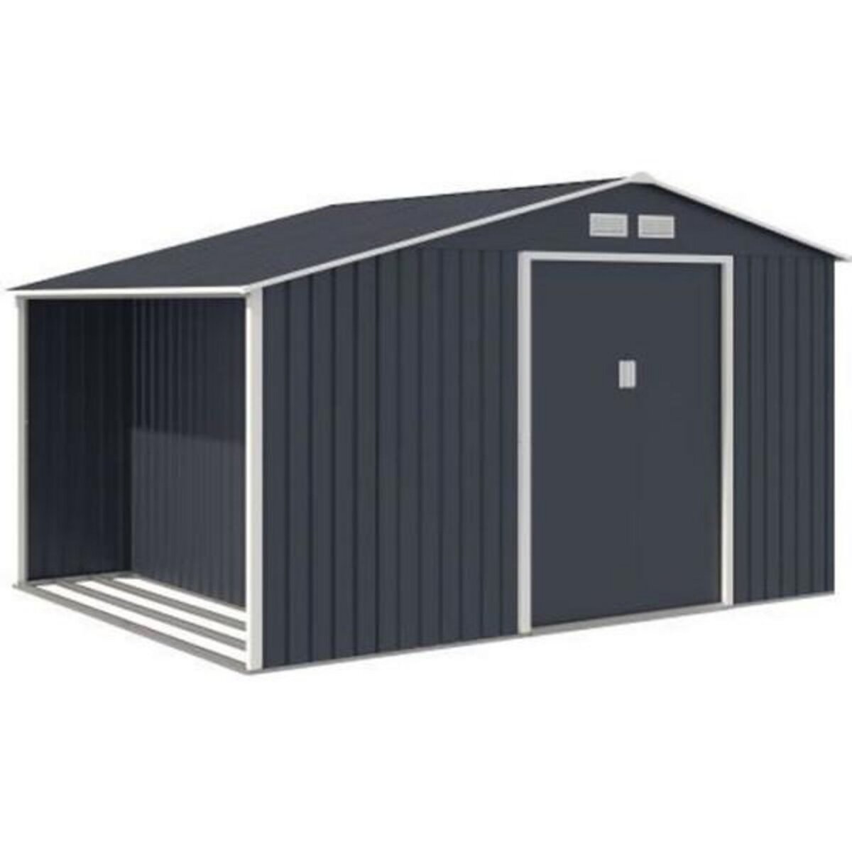 MARKET24 NOVA Abri de jardin en métal et abri bûches 8,72 m² - 342 x 255 x 202 - Kit d'ancrage inclus, 2 portes coulissantes - Gris