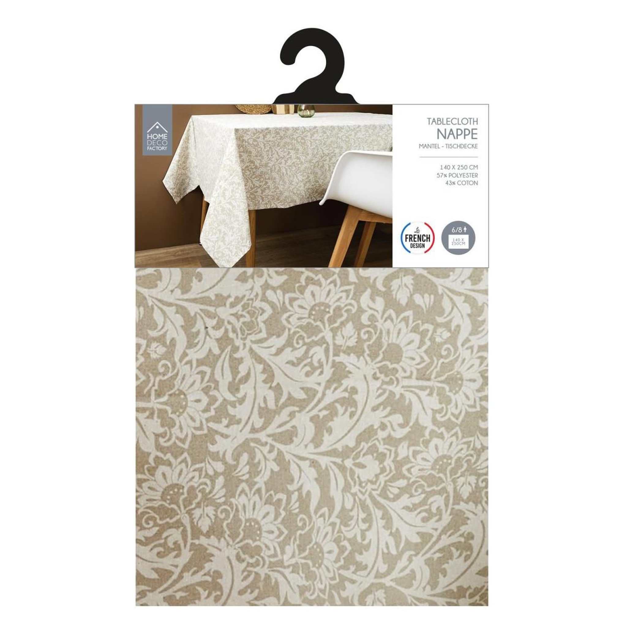 Voir la diapositive 2 : The Home Deco Factory Nappe imprimée  feuillage  140x250cm beige