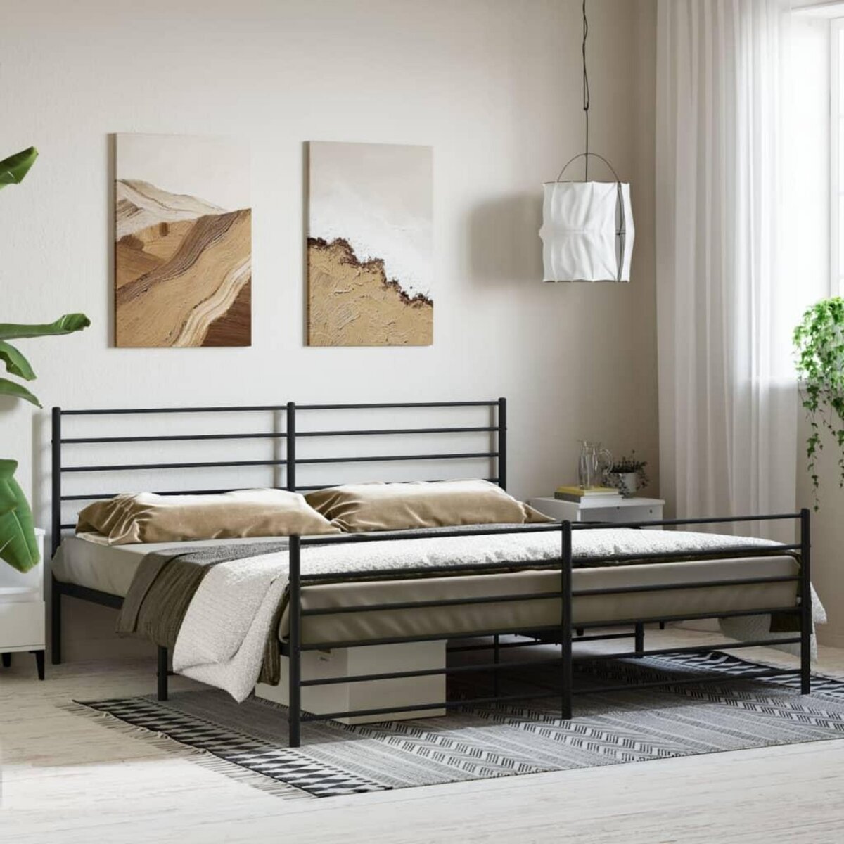 VIDAXL Cadre de lit metal sans matelas avec pied de lit noir 200x200cm