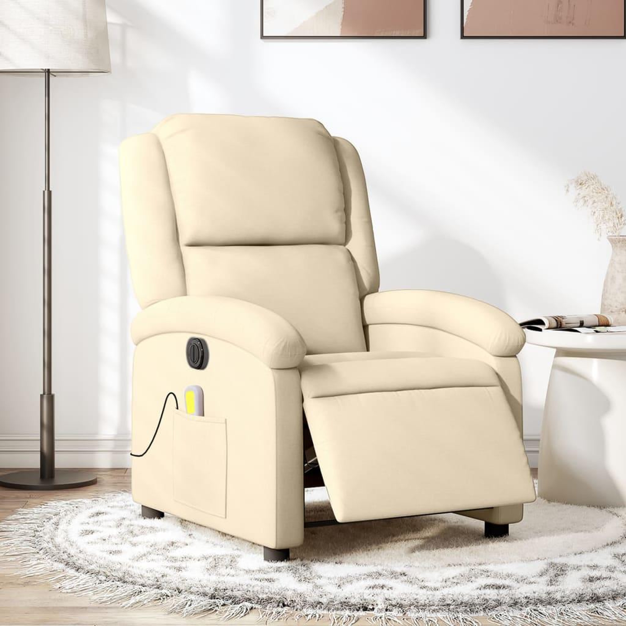 VIDAXL Fauteuil inclinable de massage electrique creme tissu