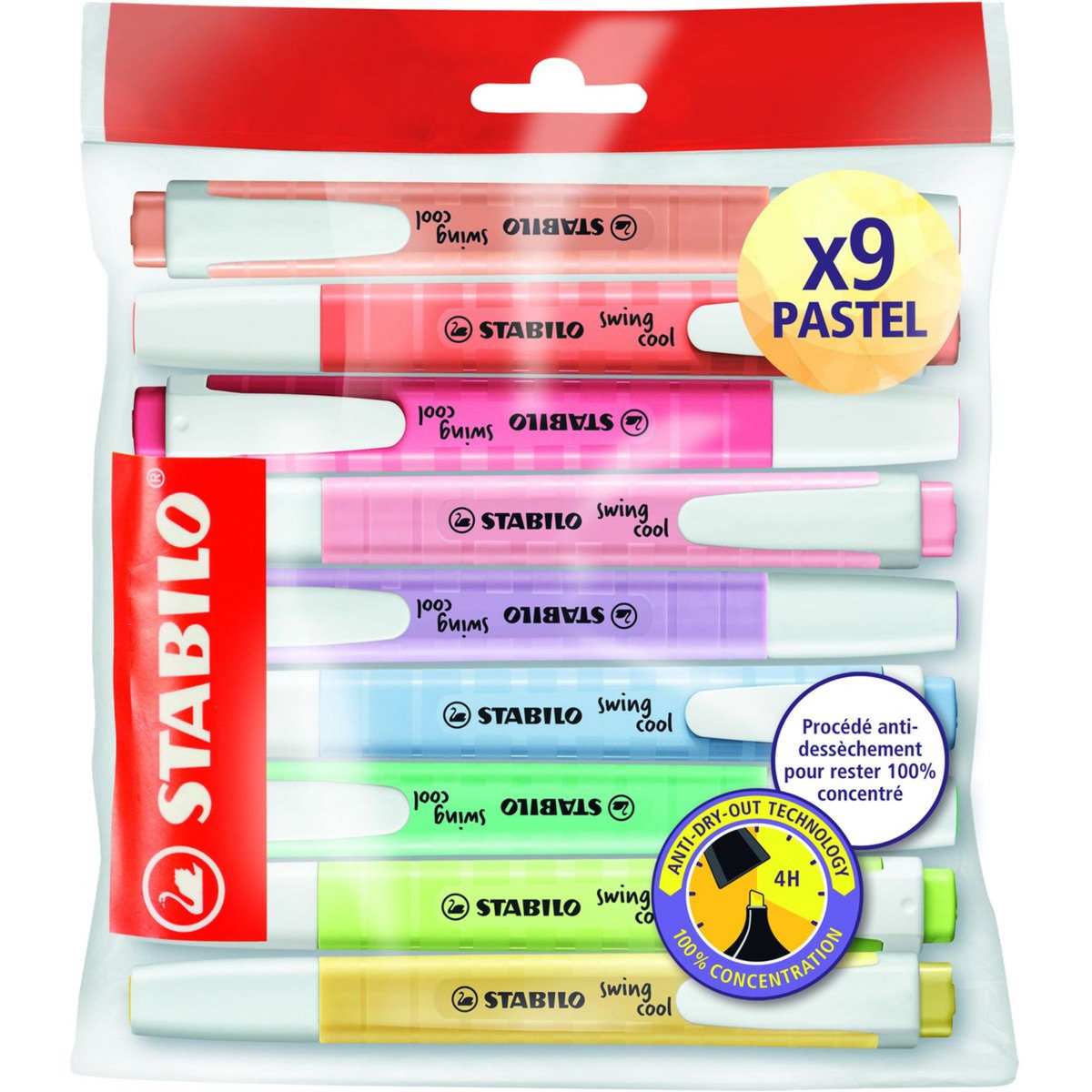 STABILO Lot de 9 surligneurs SWING COOL PASTEL