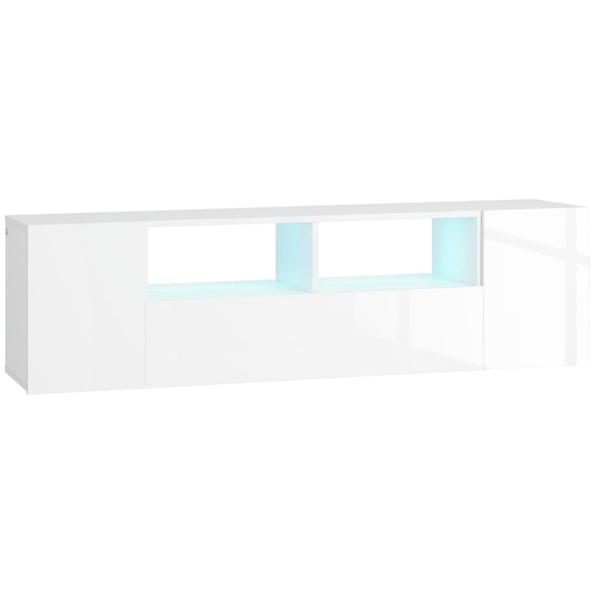 HOMCOM Meuble TV banc TV LED 2 étagères placards blanc laqué