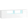 Voir la diapositive 1 : HOMCOM Meuble TV banc TV LED 2 étagères placards blanc laqué