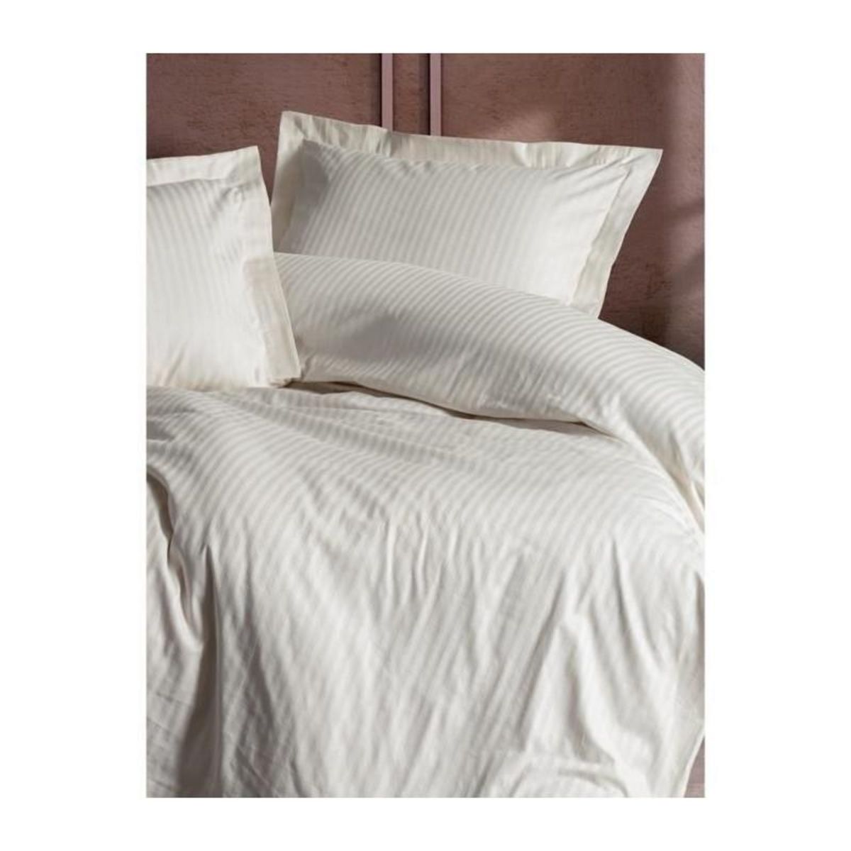 GENERIQUE Parure de lit - 129CTF24635 - 1 housse de couette 220 x 240 cm + 2 taies d'oreiller 60 x 60 cm - Satiné 100% coton - Écru