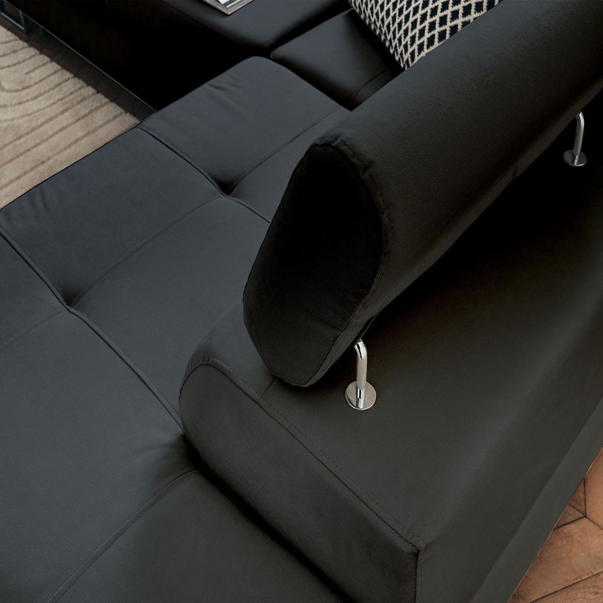 BEST MOBILIER Pablo - canapé d'angle droit - 5 places - convertible avec coffre et têtières réglables - en velours