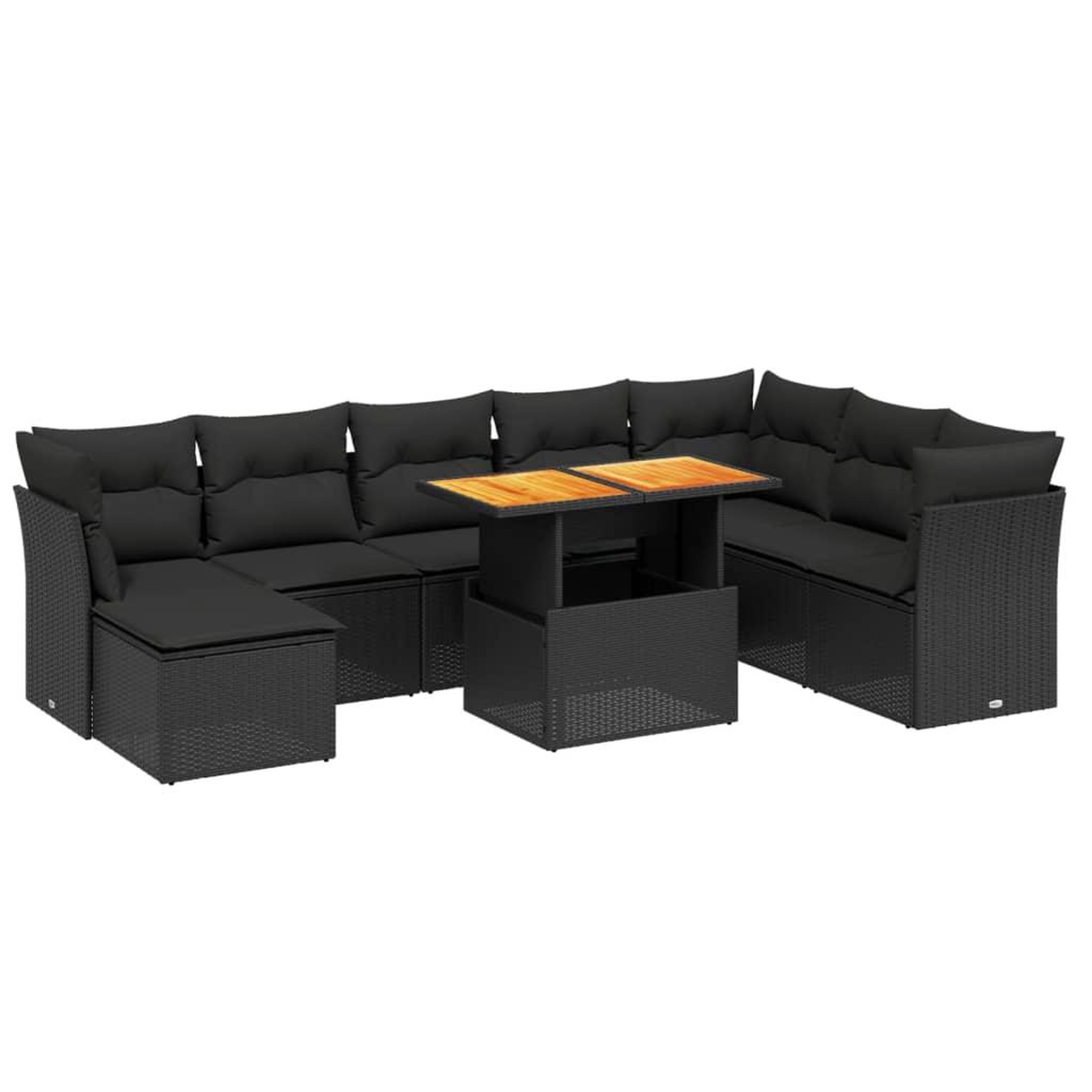 Voir la diapositive 2 : VIDAXL Salon de jardin 9 pcs avec coussins noir resine tressee